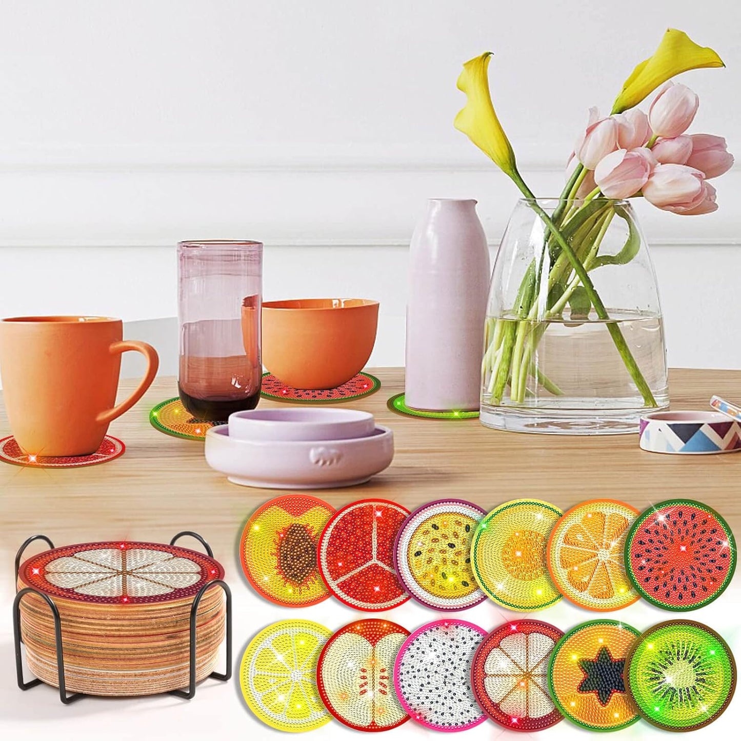 Holder / Diamond Art Coasters / Fruit / Set of 12