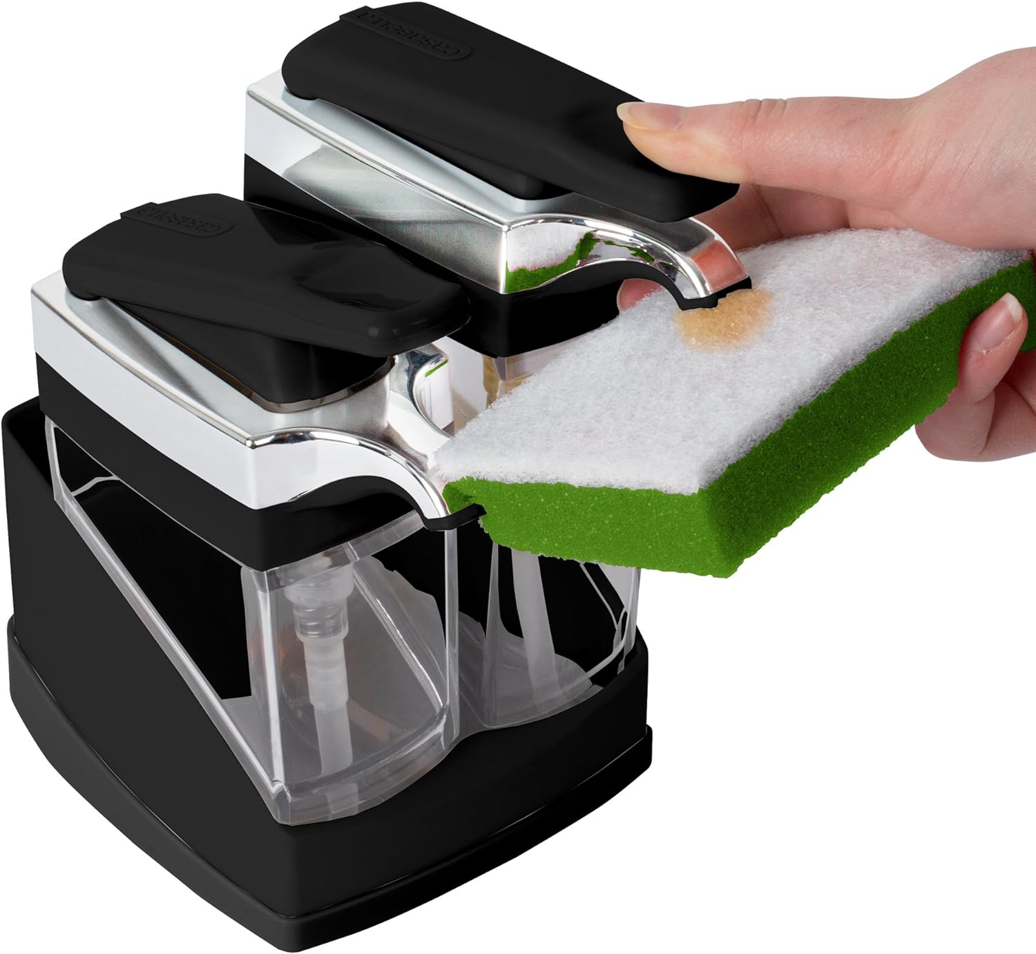 Casabella Sink Sider Duo Soap Dispensers with Sponge, Black and Chrome Plating