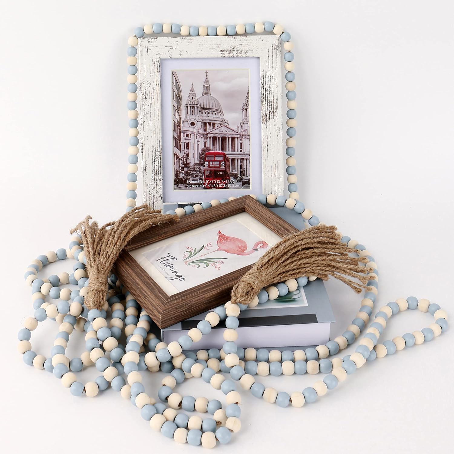 Wood Beads Garland / Mix Light Blue and Beige
