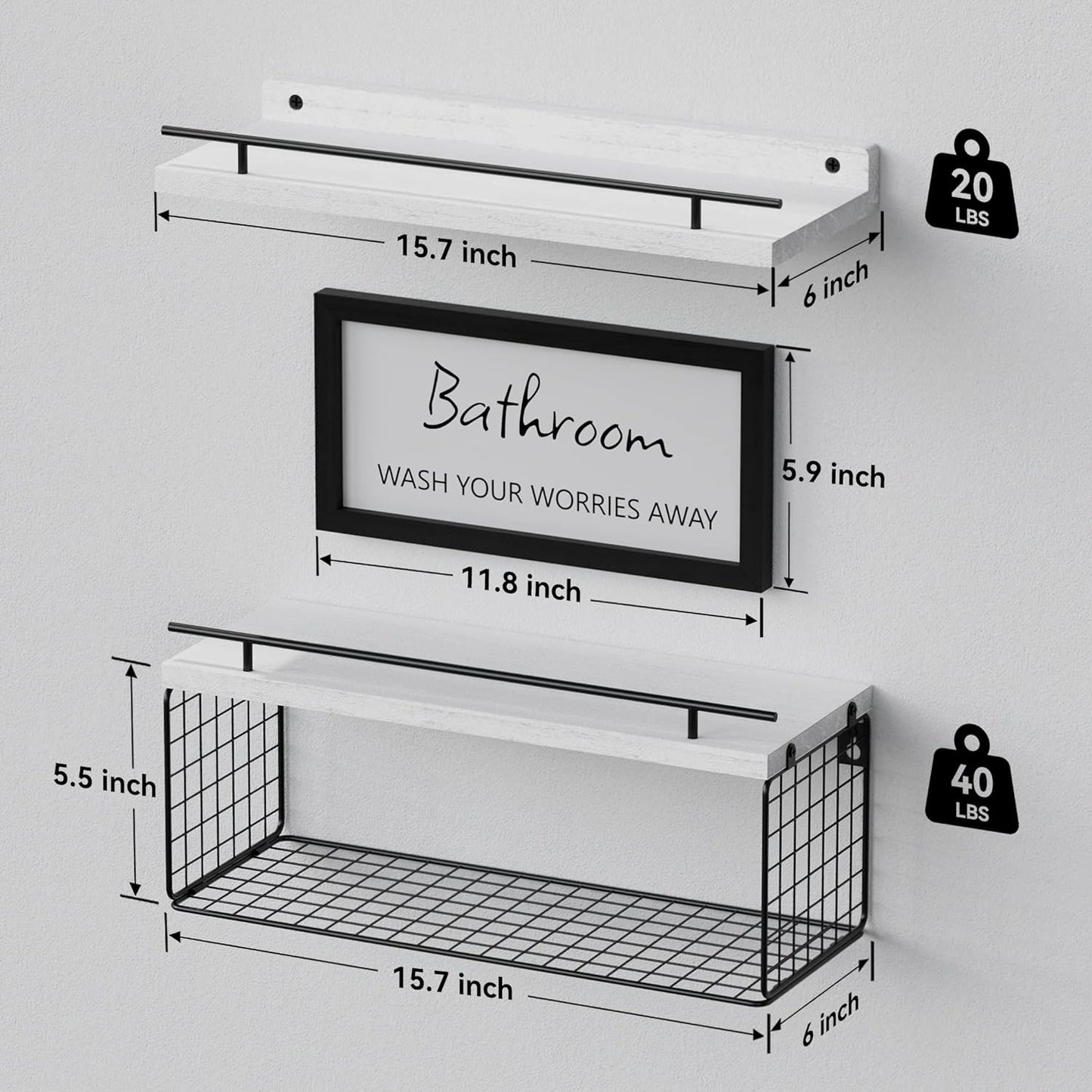 Floating Shelves for Bathroom Decor Art, Modern White | Bathroom Organizers and Storage, Wall Shelves Over Toilet with