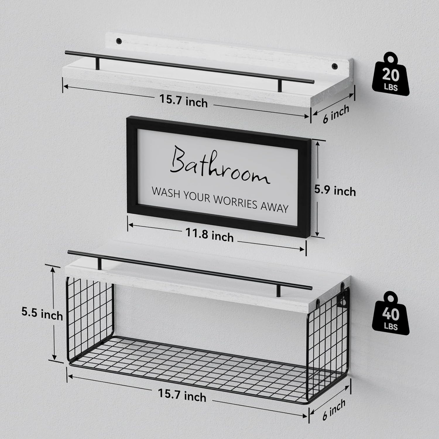 Floating Shelves for Bathroom Decor Art, Modern White | Bathroom Organizers and Storage, Wall Shelves Over Toilet with