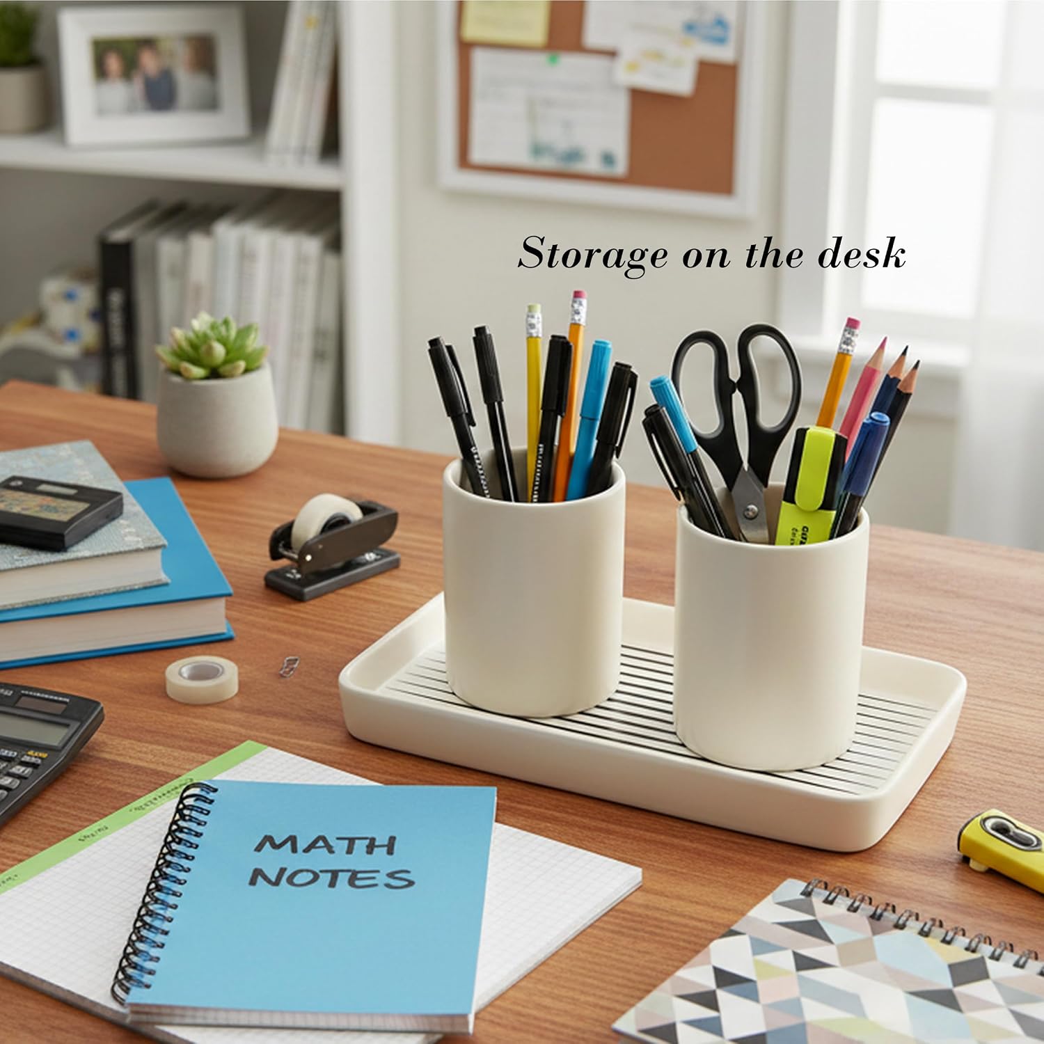 2PC Rectangle Striped Tray / White Color with Black Stripes- Large / Set of 2