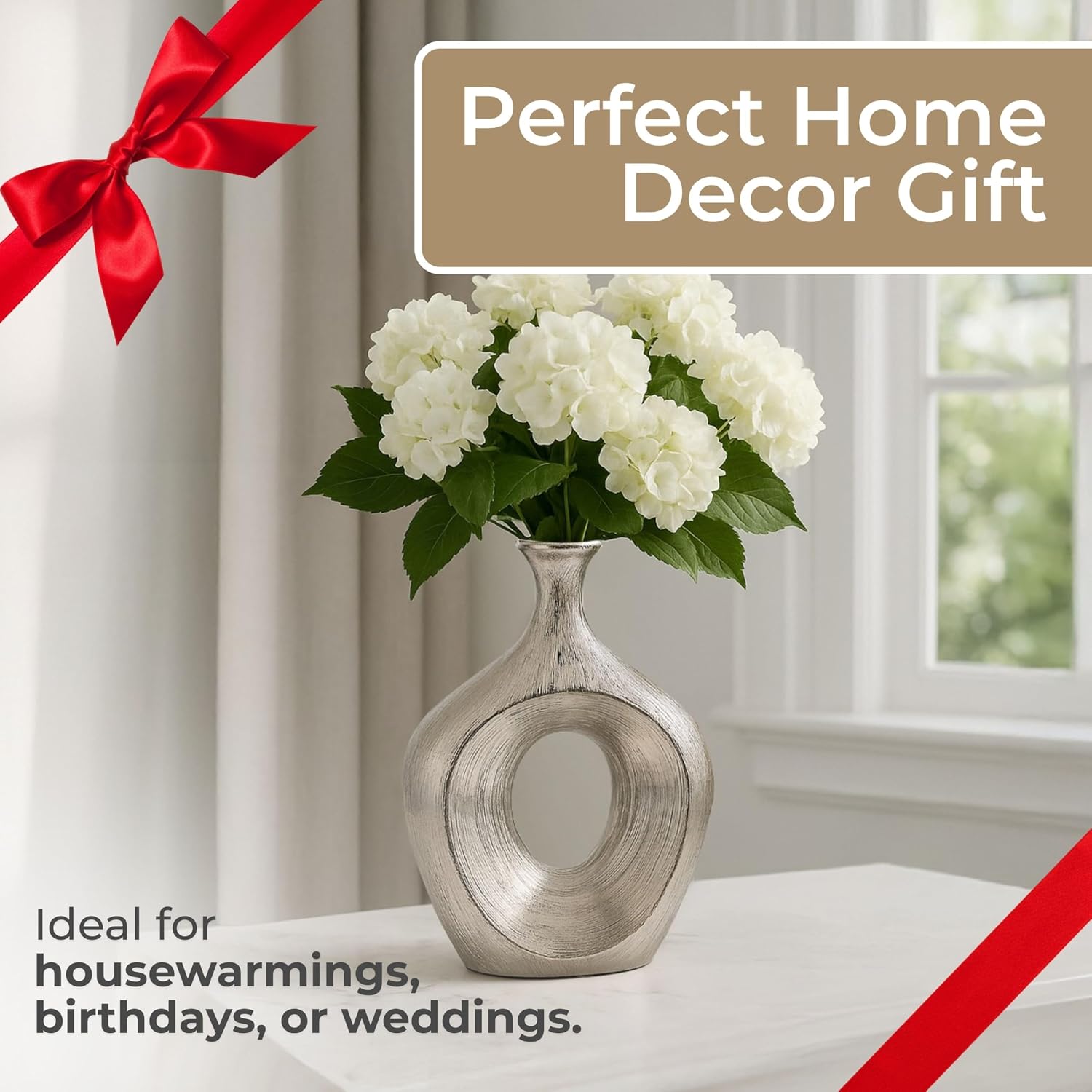 Modern Glam Decorative Vase for Flowers or Standalone / Metallic