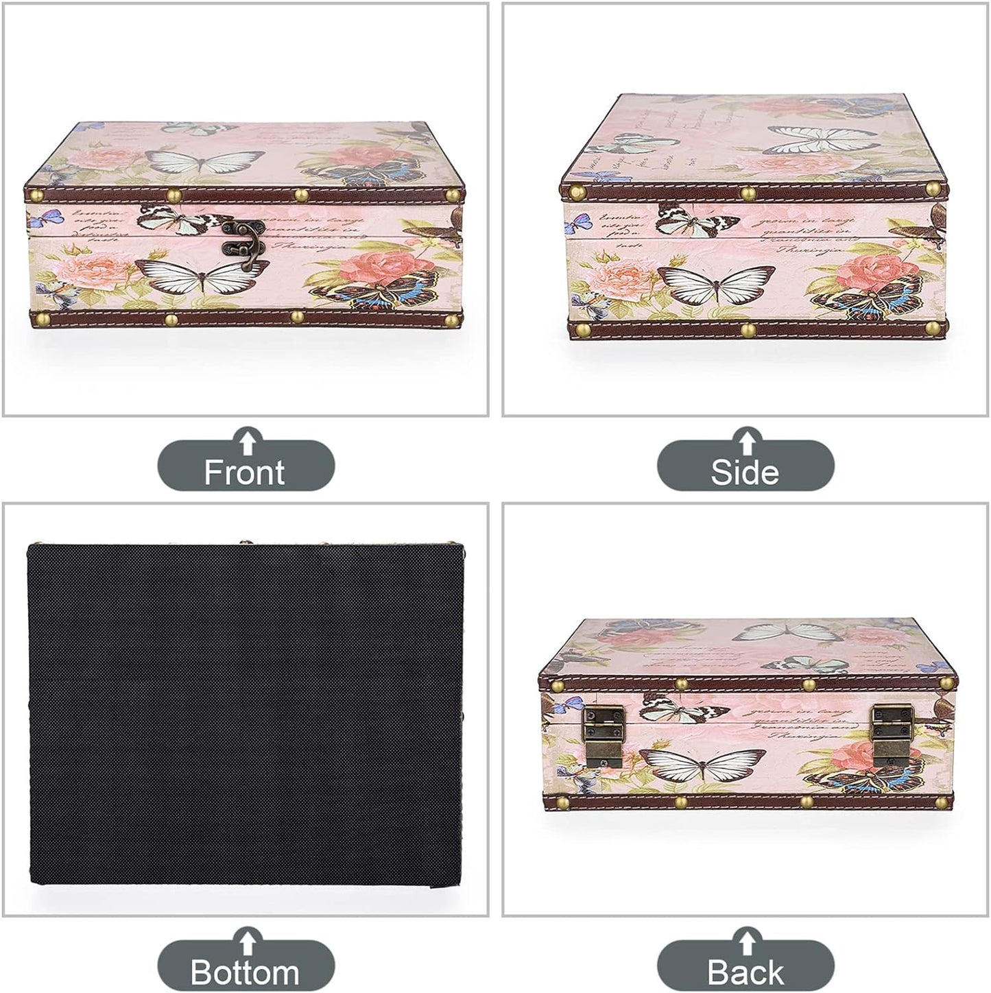 Wooden + PU Leather Storage Decorative Box for Jewelry Trinkets Photos / Butterfly Pattern