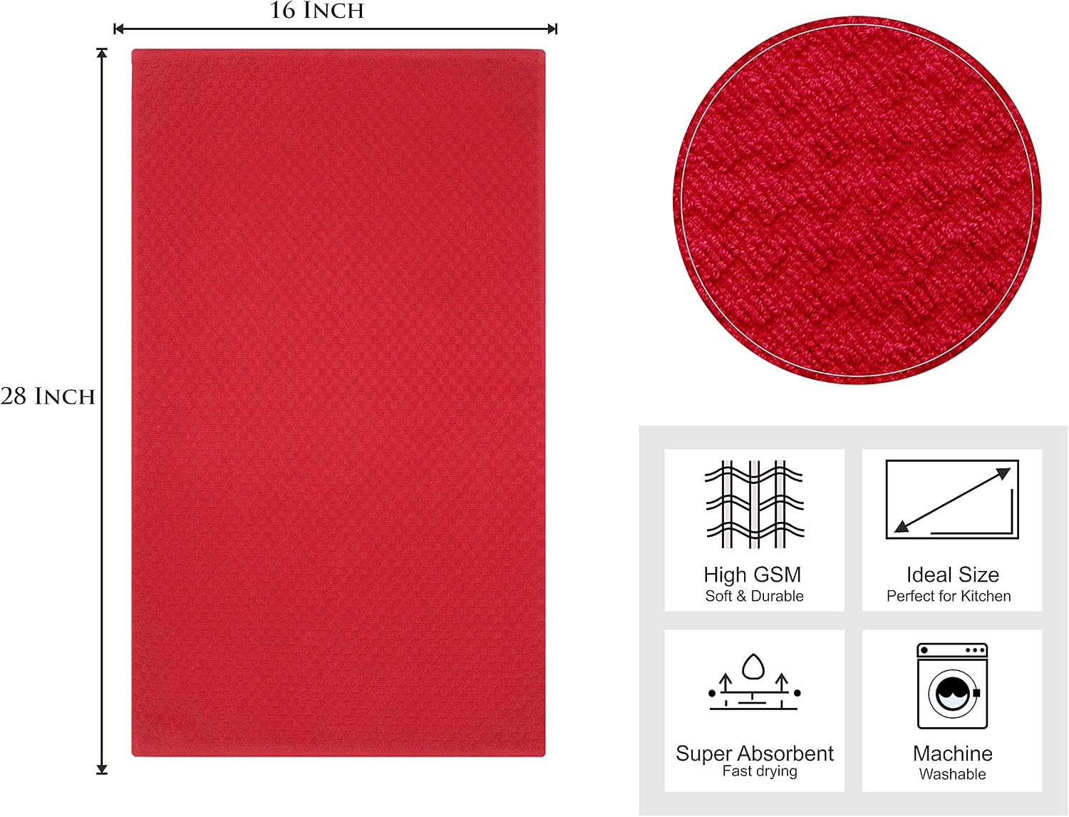 COTTON CRAFT Amazing Kitchen Towel - 12 Pack 100% Cotton Waffle Terry Towel | Red - 16x28 inch Euro Café Waffle Weave