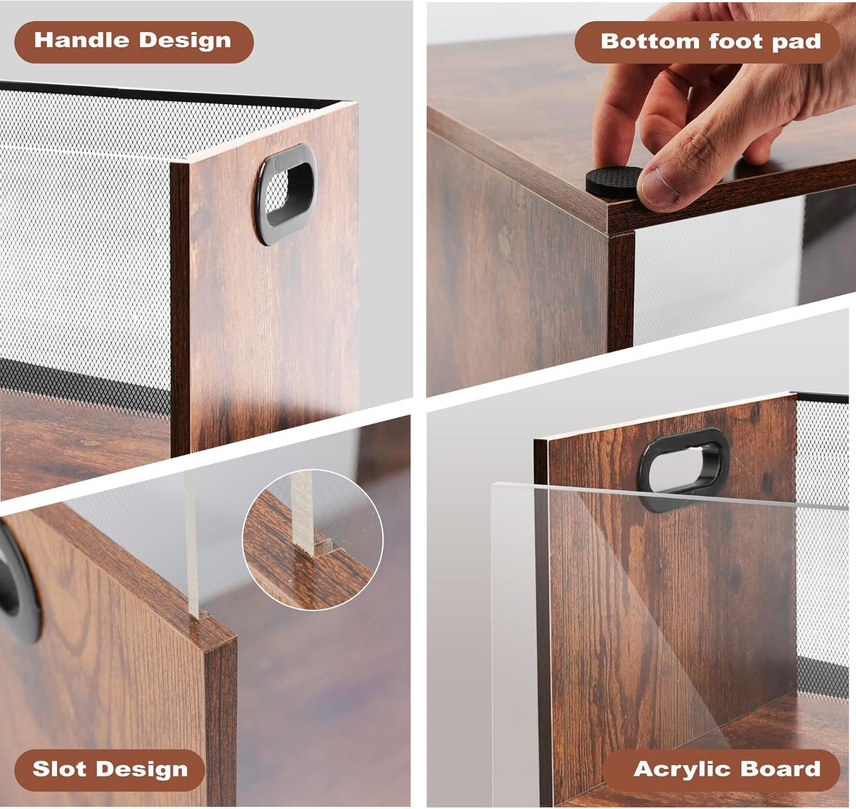 Vinyl Record Storage Crate 2 Pack, Holds up To 60 LPs, Album Visible Storage Box with Acrylic Front, Handle, Wooden