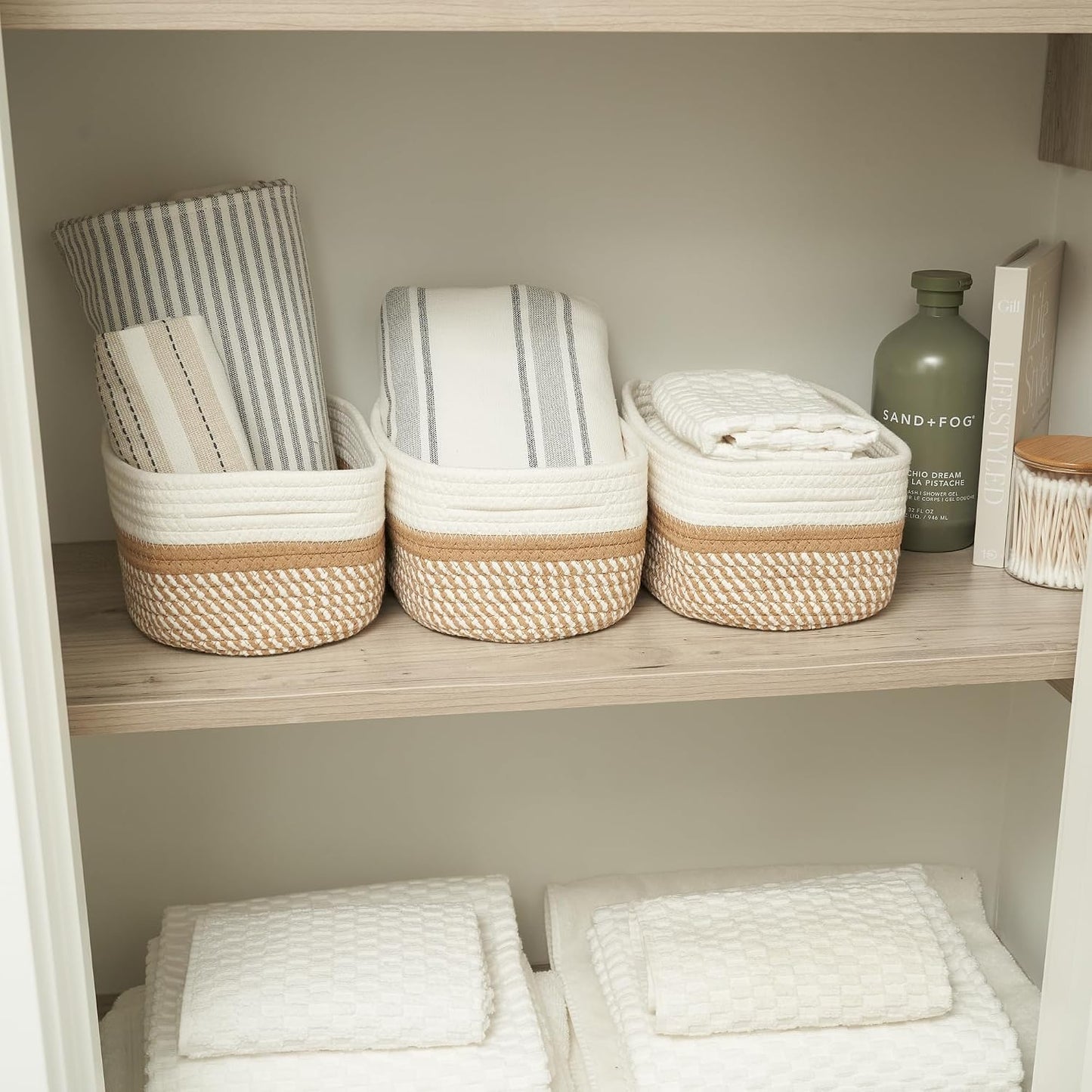Storage Basket / Sturdy Jute Rope Baskets / Beige-brown / Set of 3