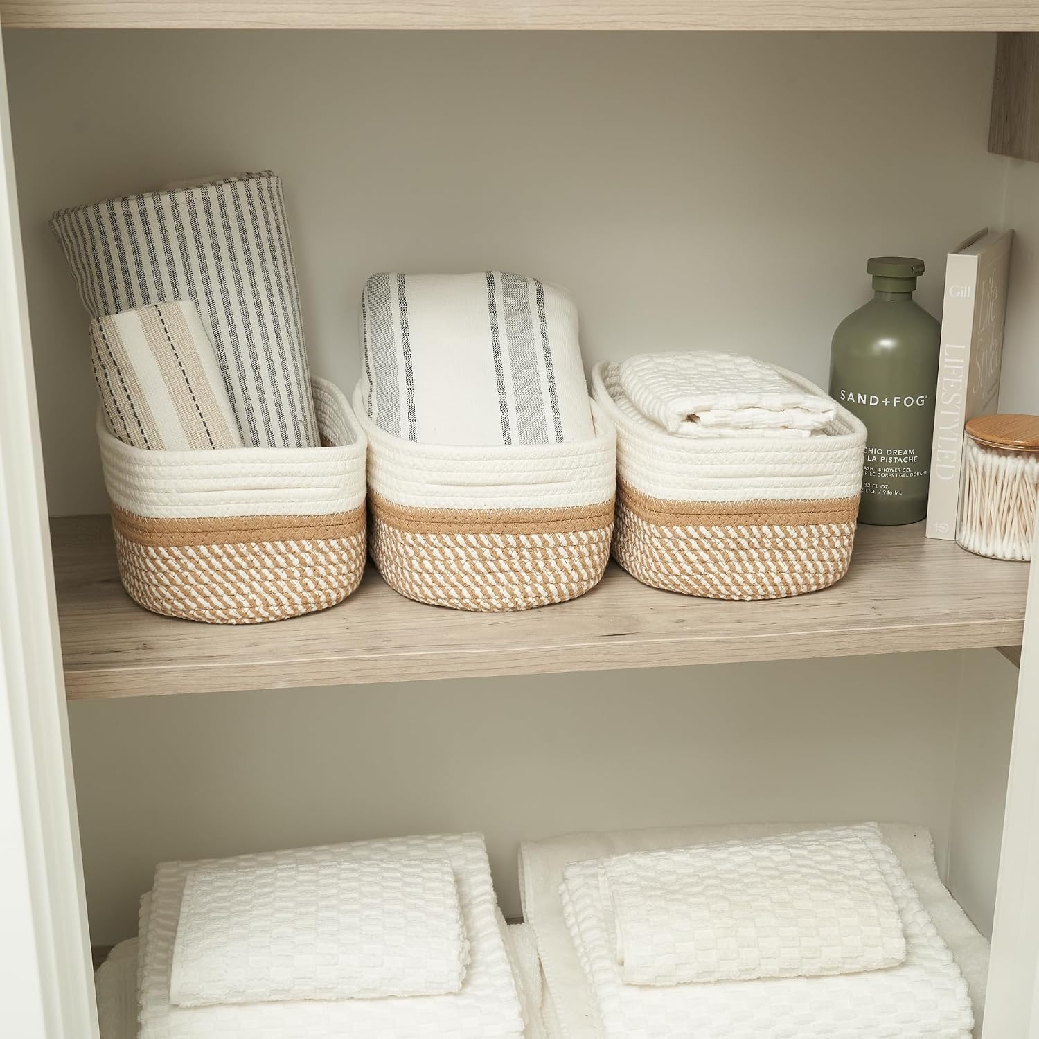 Storage Basket / Sturdy Jute Rope Baskets / Beige-brown / Set of 3