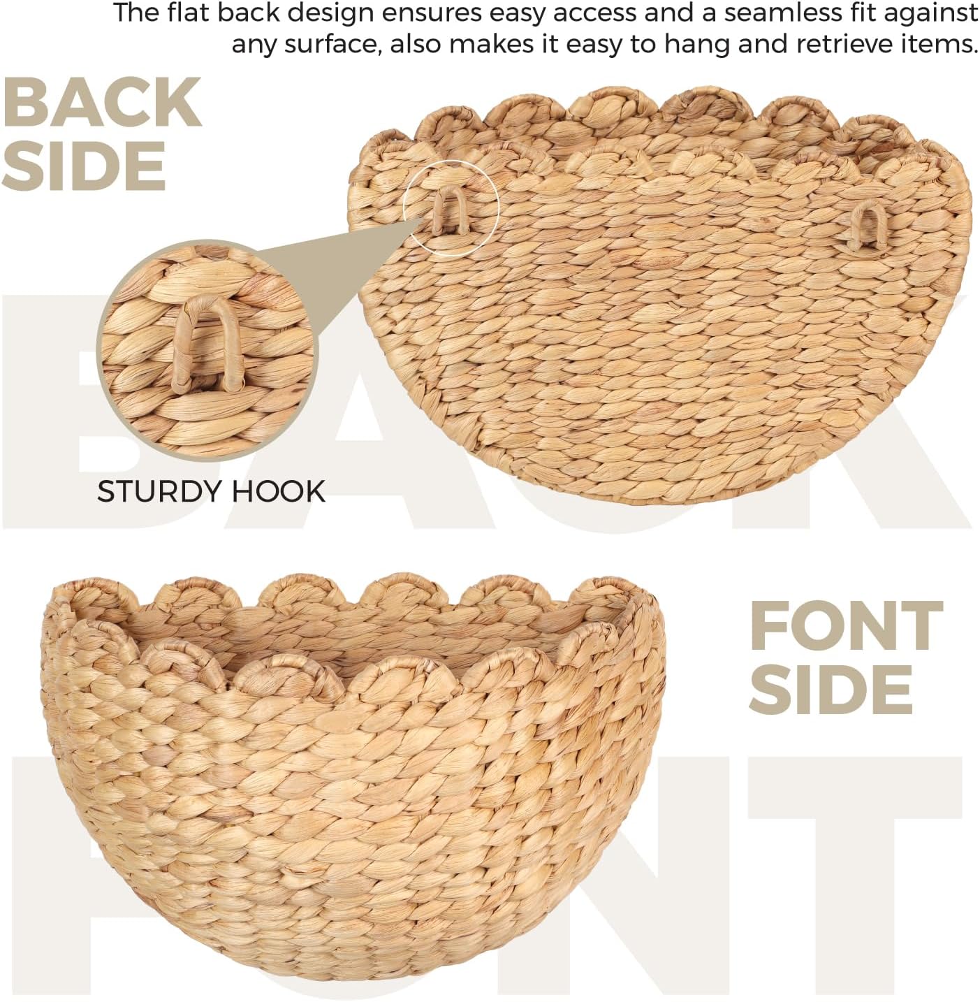 Handwoven Water Hyacinth Scalloped Hanging Basket / Model 1