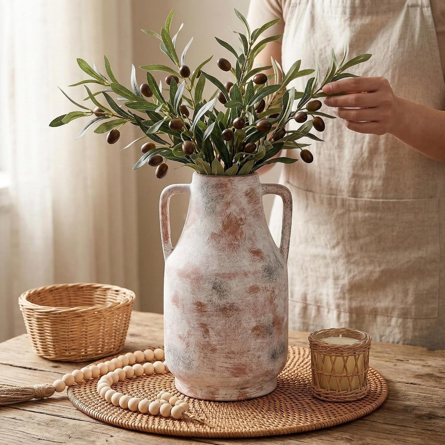 Tall Ceramic Vase / 11inch-terracotta / White / 11 Inch