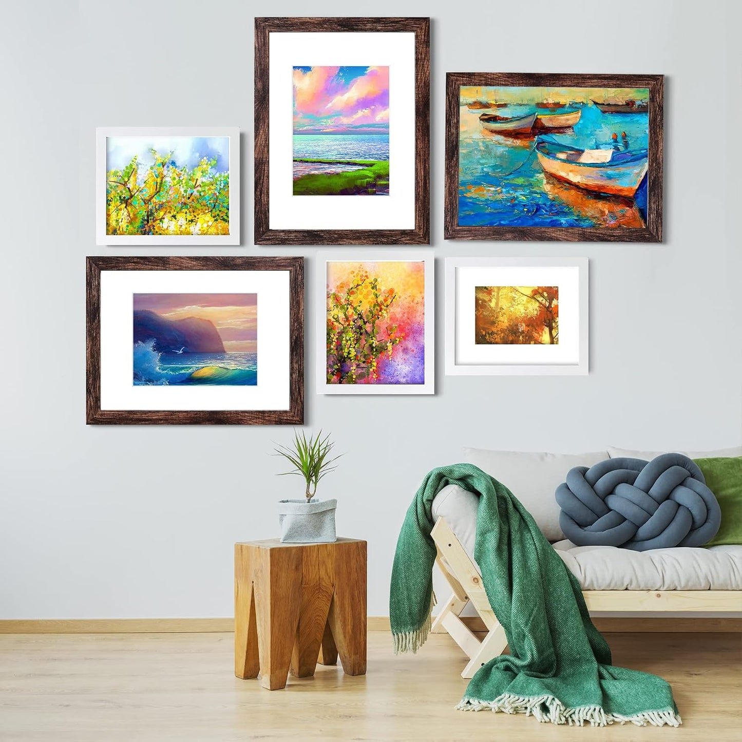 SESEAT 16x20 Picture Frame Rustic Brown, Poster Frame Display Prints 11x14 with Mat or 16x20 Without Mat, 4PCS
