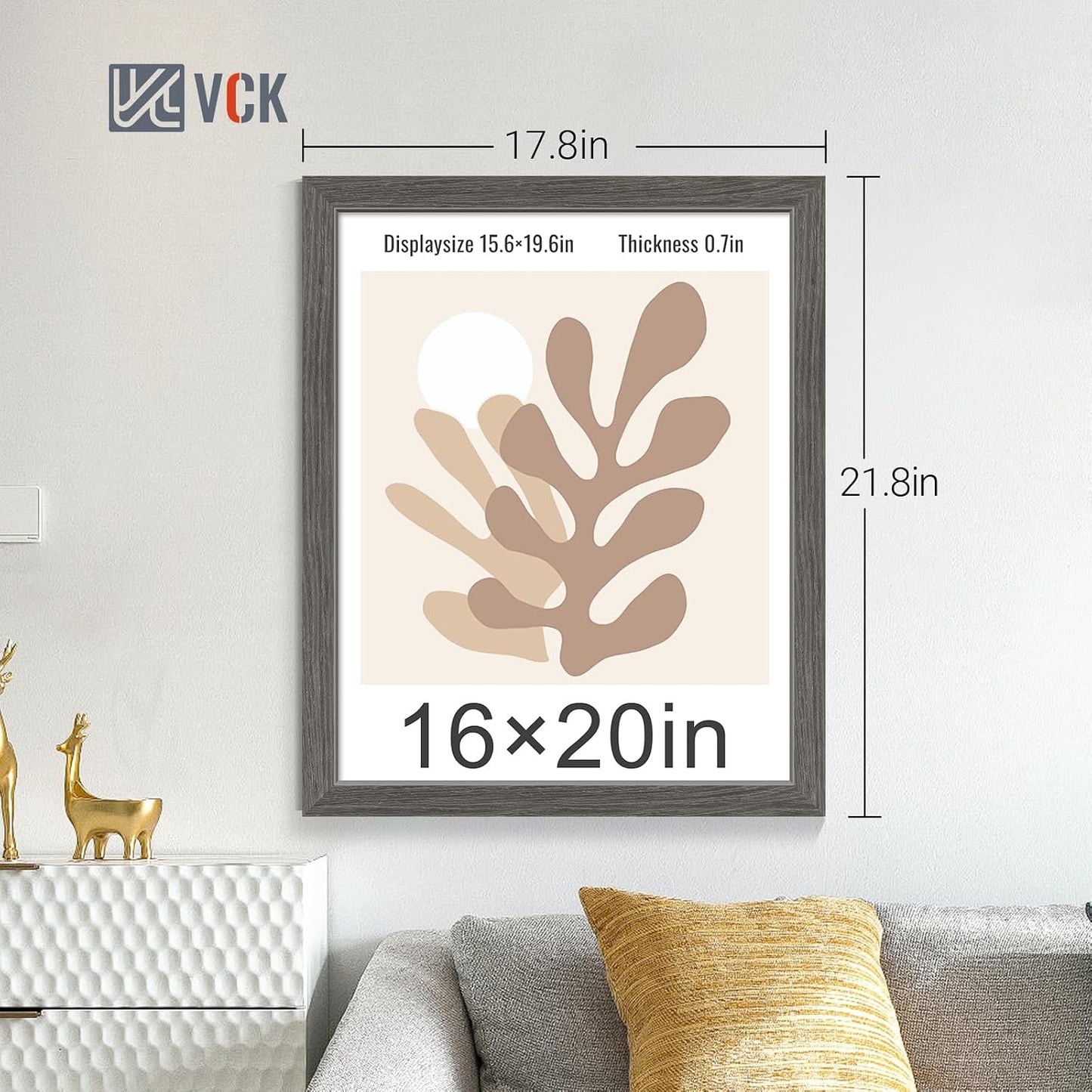 VCK 16x20 Frames Grey 4 Pack, Wide Thick Wood Border, for Poster/Prints | Exclusive Woodgrain, Wall Hanging, HD