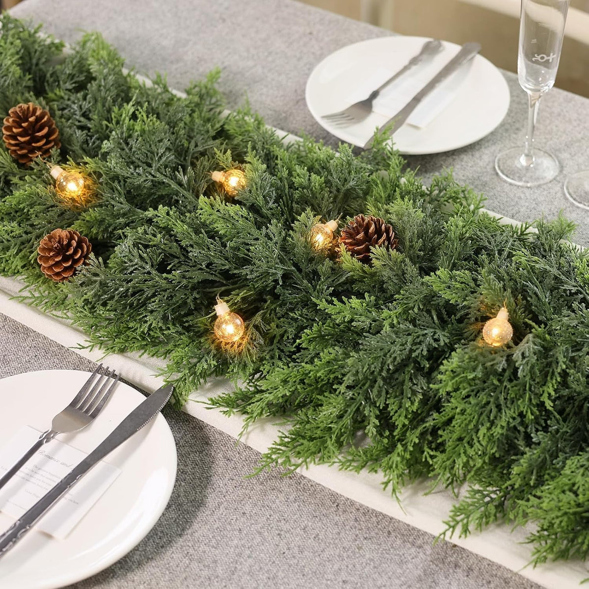 5FT 2Pcs Artificial Christmas Cedar Garlands for Home Fireplace Decoration | Thick and Lush, Realistic Faux Pine