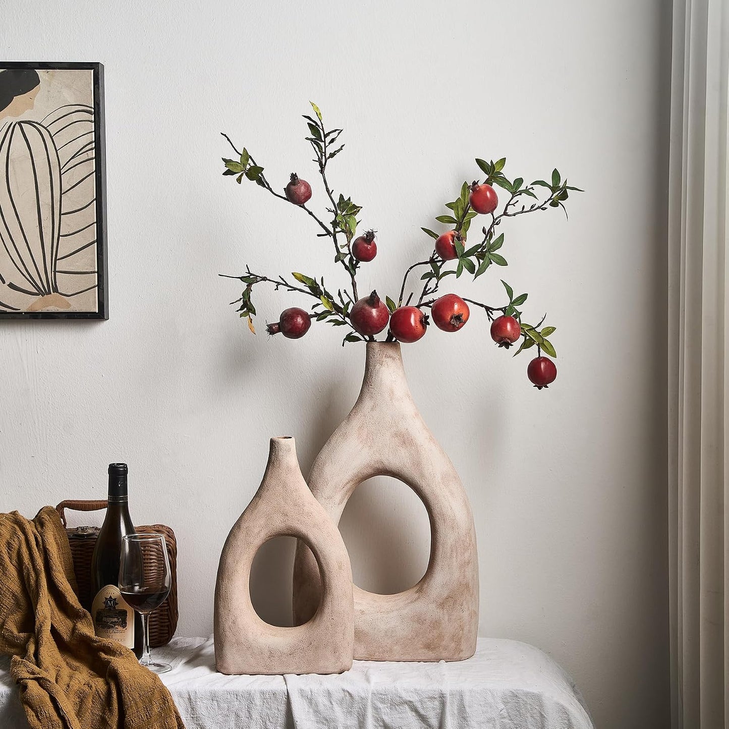 Large Boho Ceramic Floor Vase / Beige Large