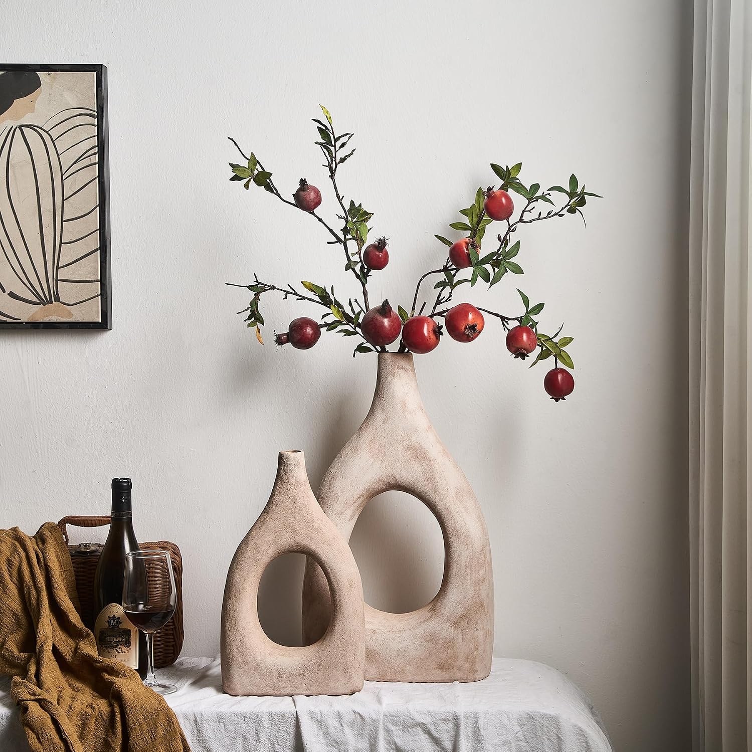 Large Boho Ceramic Floor Vase / Beige Large