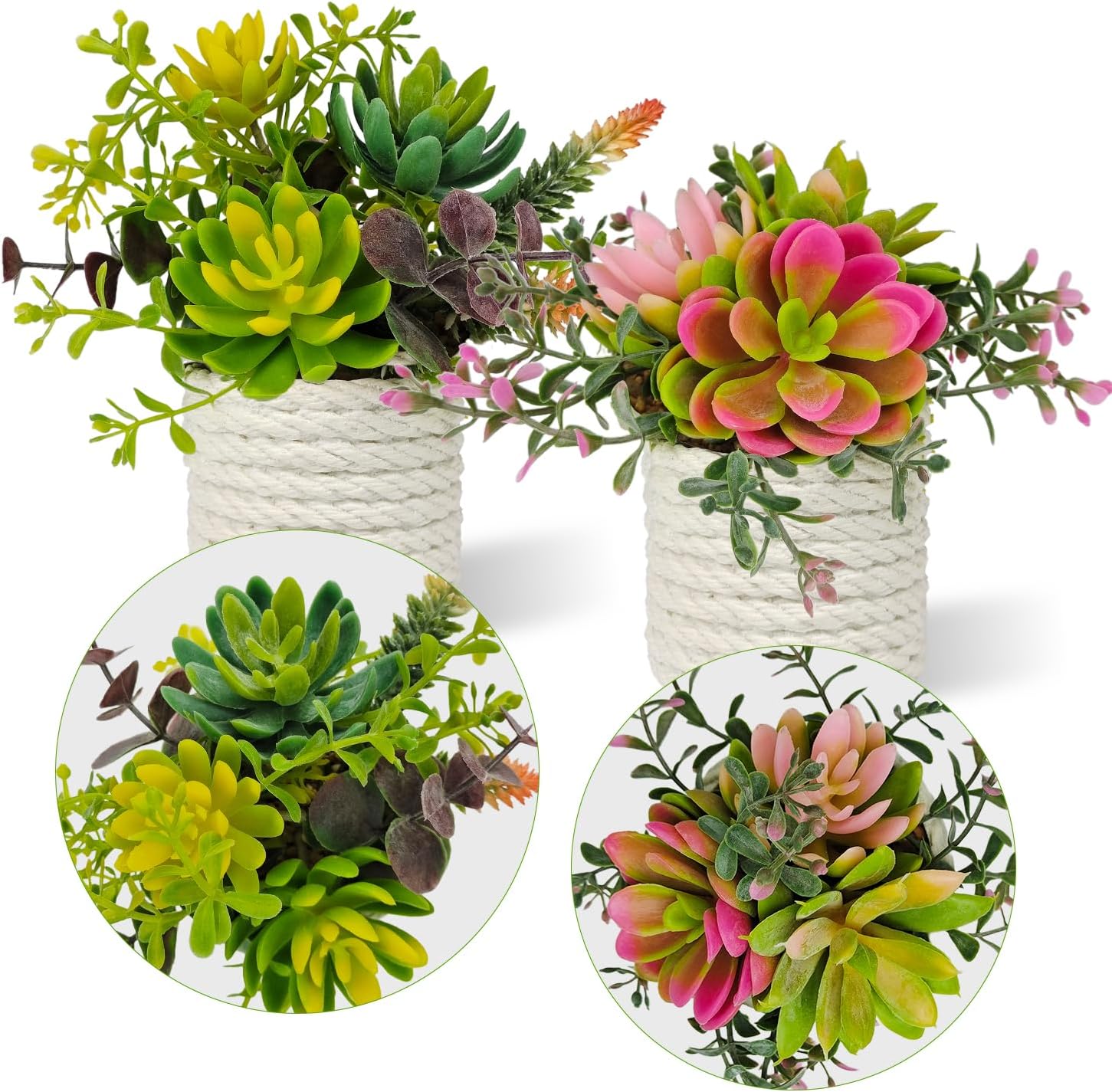 Fake Succulents Plants Artificial Small Succulent Plants Potted / Green / Set of 2