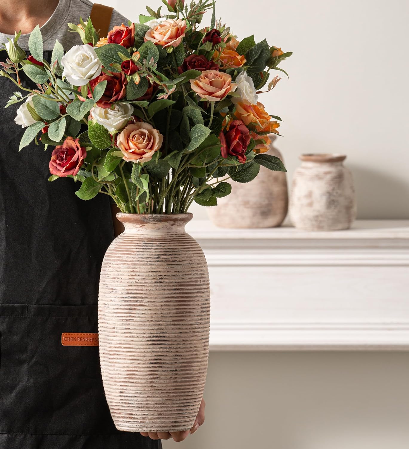 Ceramic Rustic Flower Vase / 12.5" H - Rustic