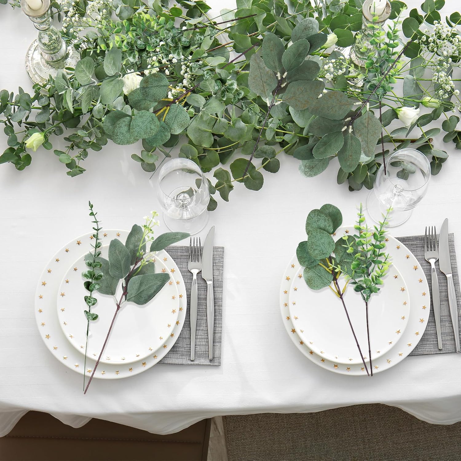 6 Kinds Mixed Greenery Stem Artificial Faux Eucalyptus Leaves Dollar / Silver / Set of 120