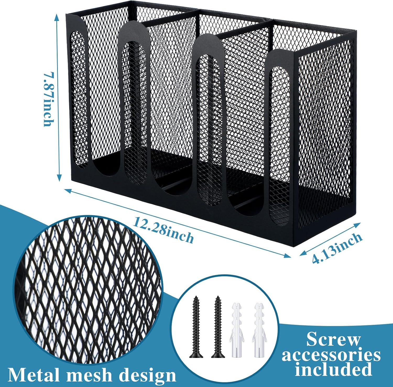 Metal Mesh Cup Lid Holder, 3 Compartments, 12.3 x 4.1 x 7.87 Inch | Metal Mesh Dispenser for Coffee Bar Breakroom, Wall