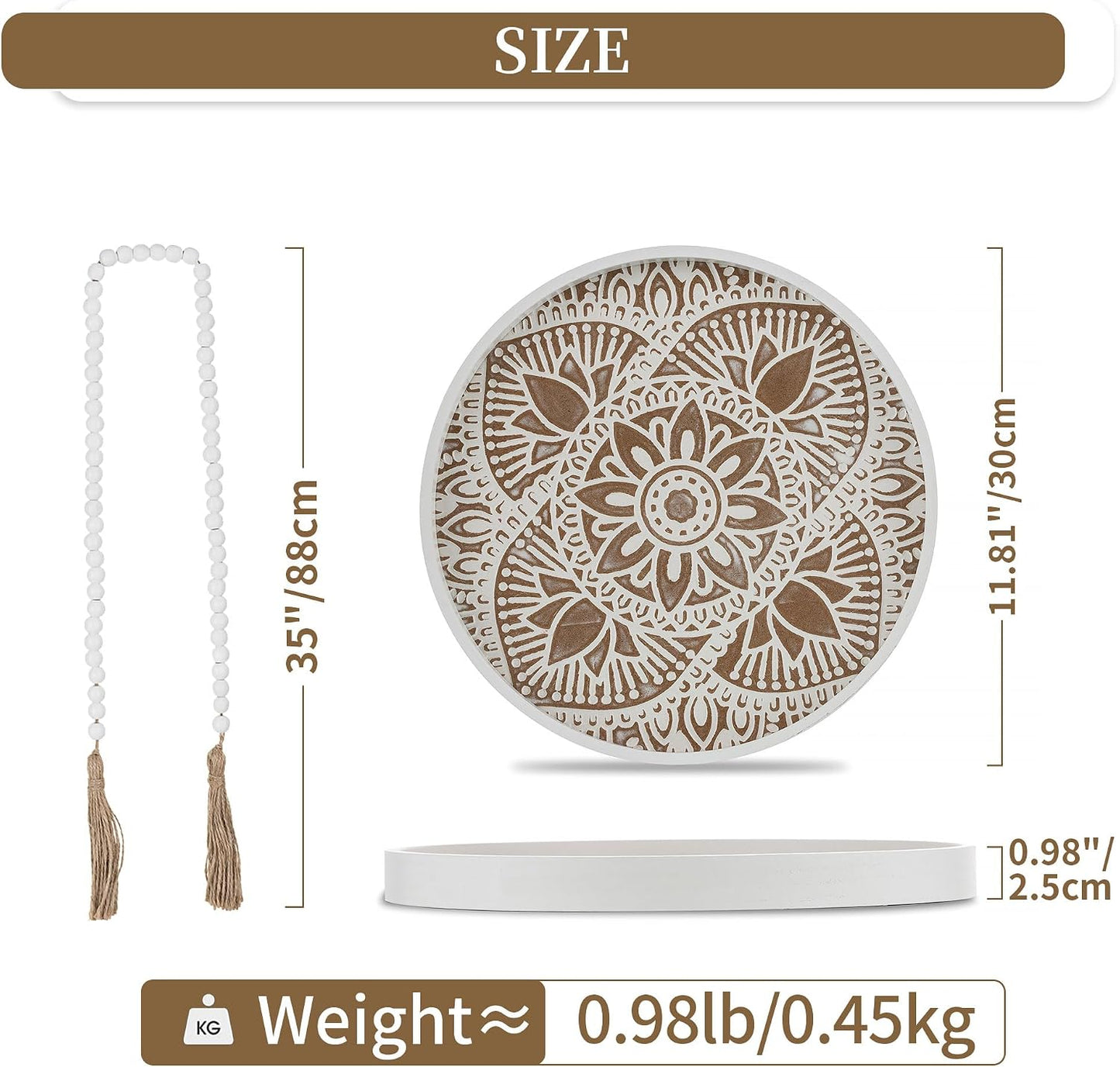 White Boho Bead Garland / 11.8 / Lotus White + Bead Garland / Set of 2