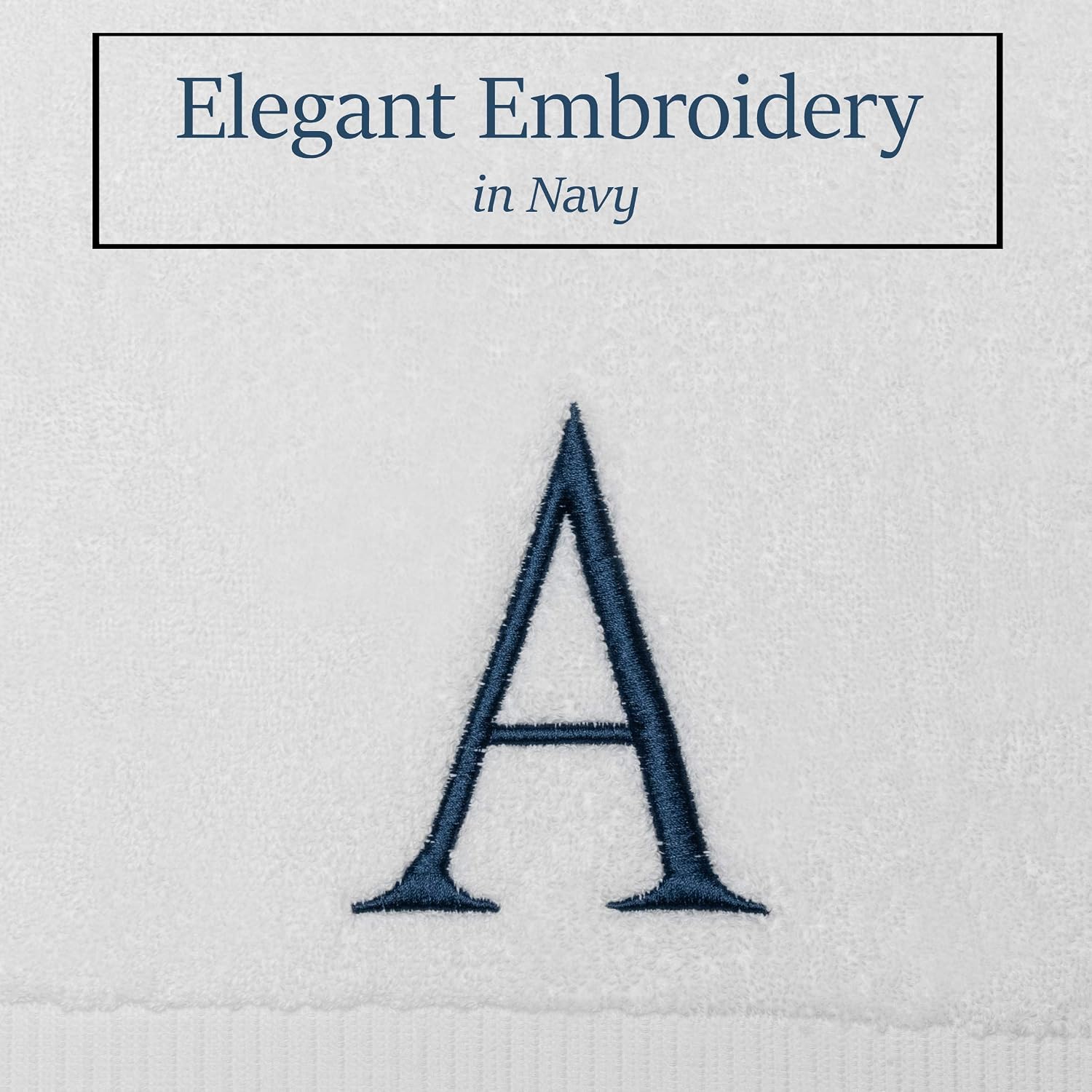 White with Navy Monogrammed Hand Towels for Bathroom - Set of 2 Letter A | Luxury Hotel Quality Initial Towels For