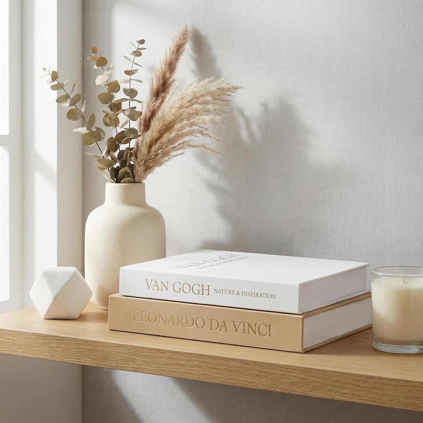 Linen Boxes / Aesthetic Decorative Books / Khaki & White / Set of 2