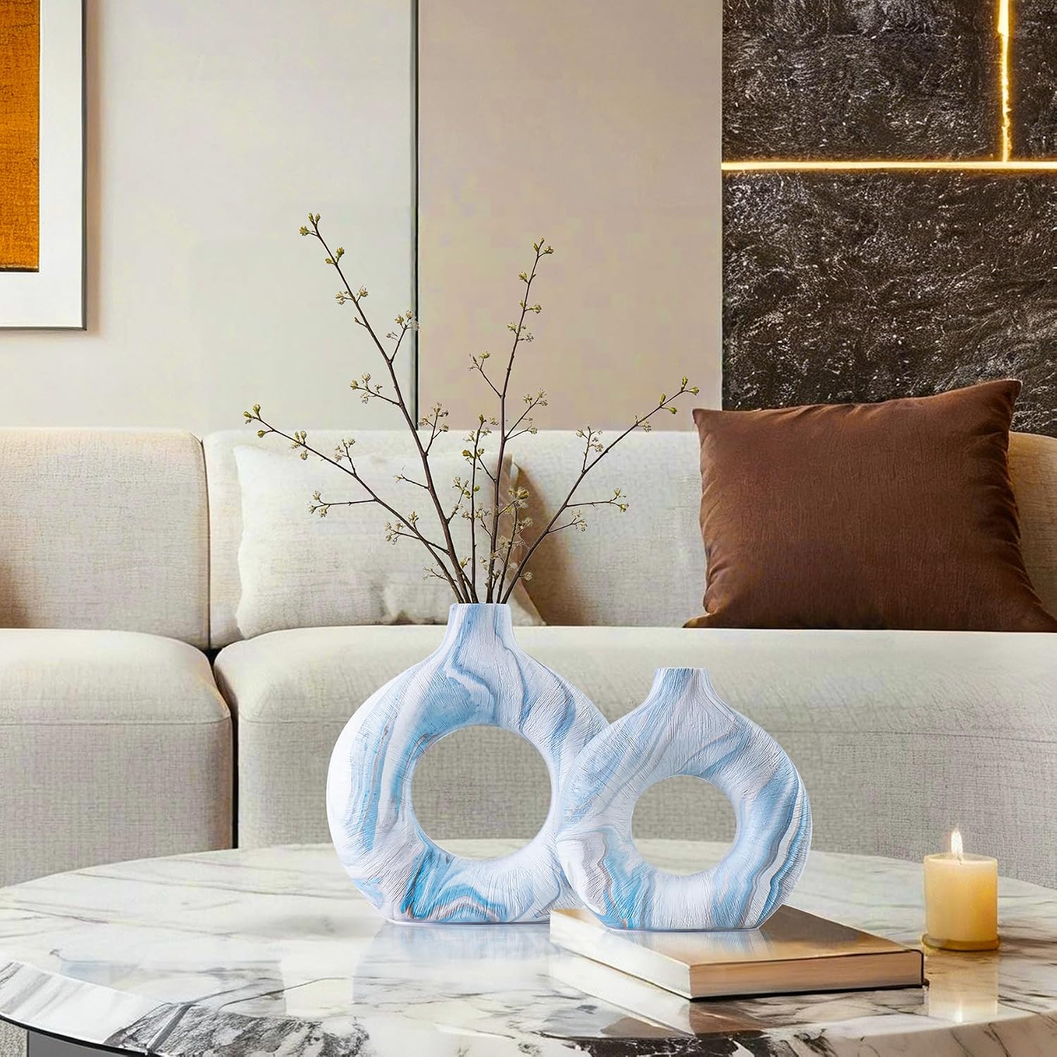 Ceramic Donut Vase / Blue Ocean 01 / Set of 2