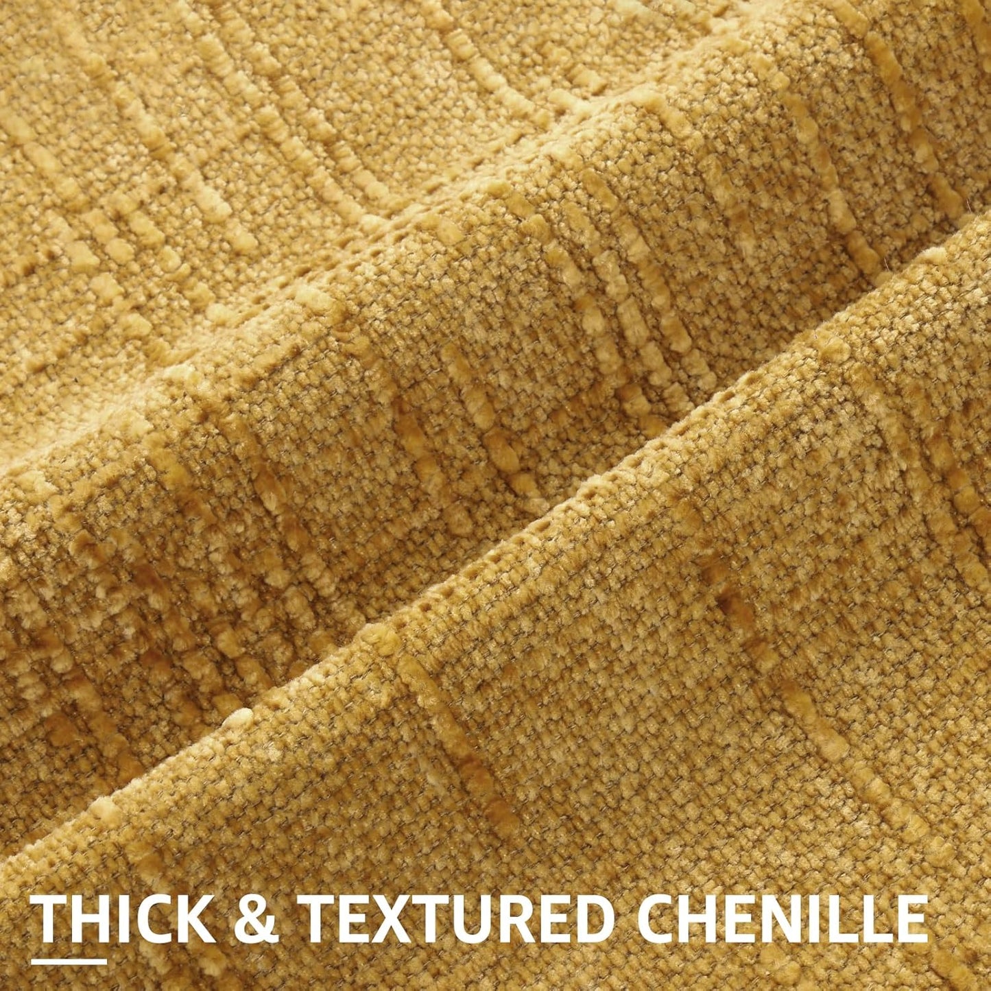 Fall Chenille Throw Pillow Covers Textured Soft Slubby Couch / Mustard Yellow / 18 x 18 / Set of 2