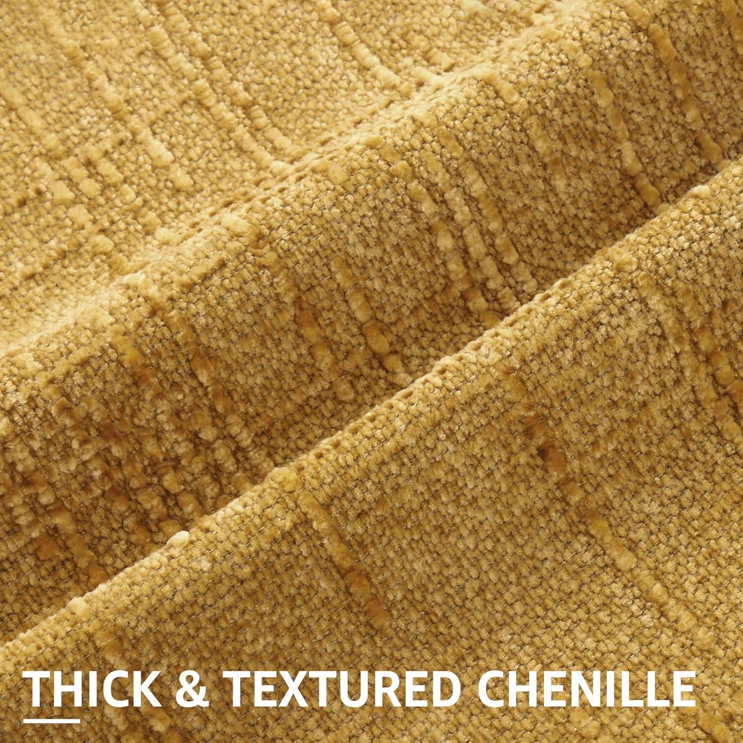 Fall Chenille Throw Pillow Covers Textured Soft Slubby Couch / Mustard Yellow / 18 x 18 / Set of 2
