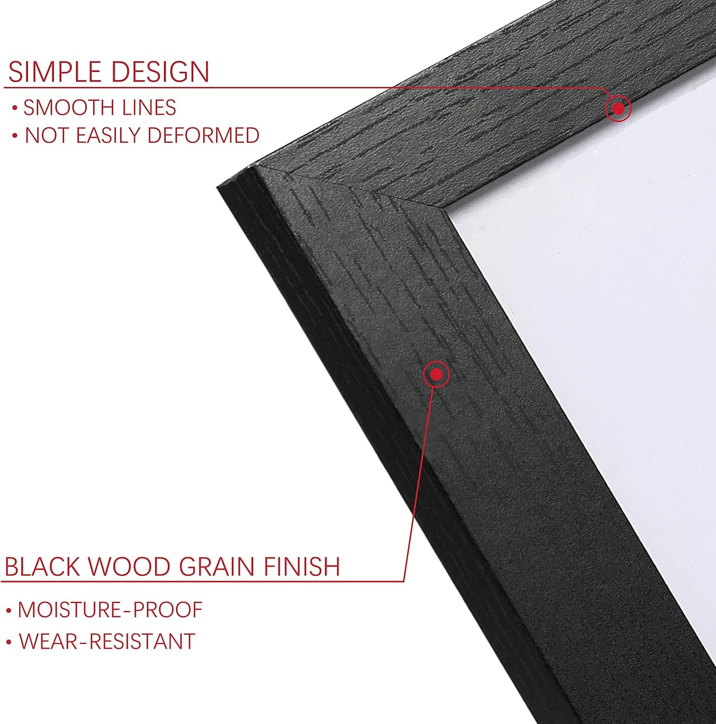 11x14 Picture Frame Set of 6, Wall or Tabletop, Black Woodgrain | Display 8x10 with Mat or 11x14 Without Mat