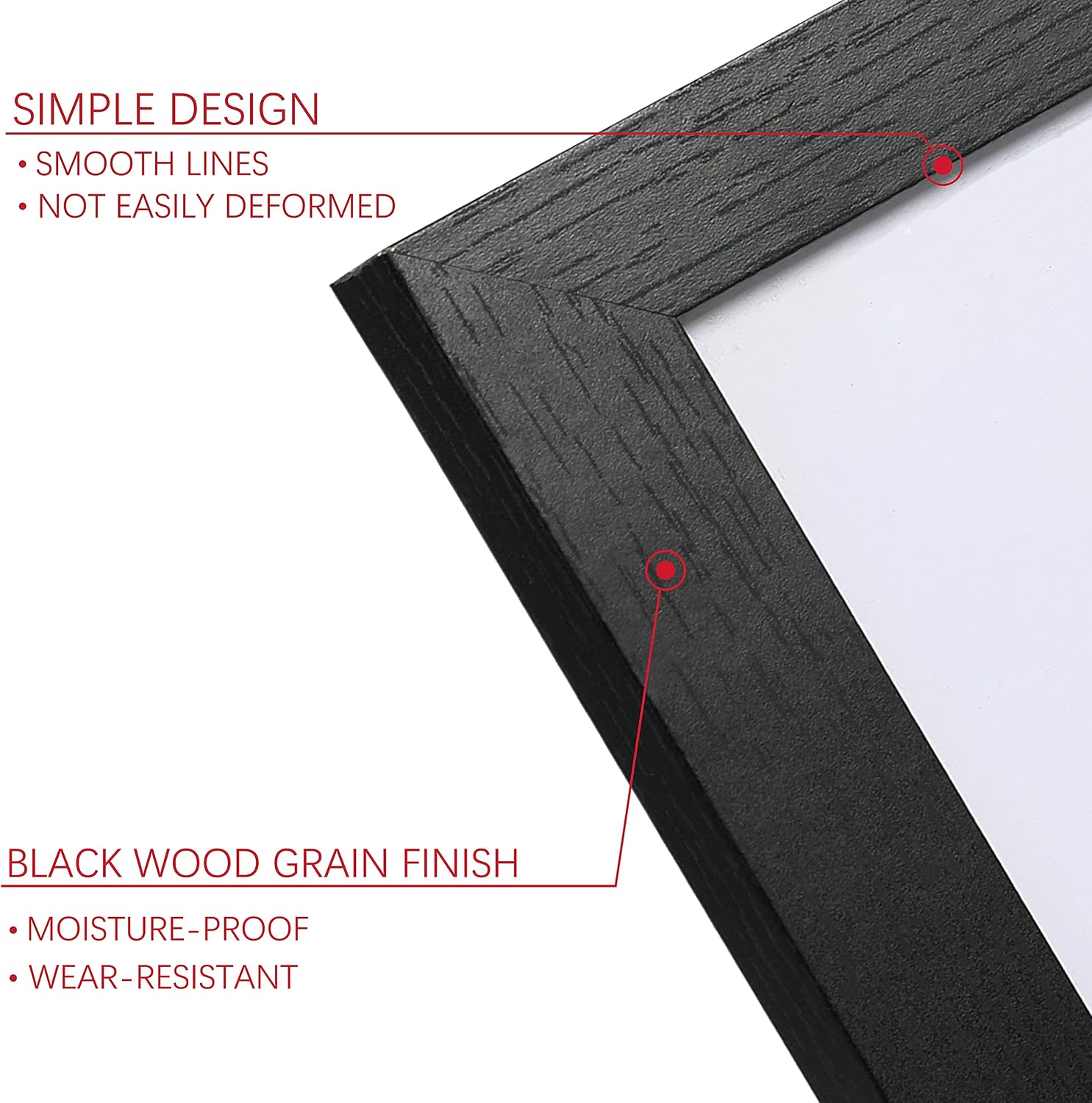 11x14 Picture Frame Set of 6, Wall or Tabletop, Black Woodgrain | Display 8x10 with Mat or 11x14 Without Mat