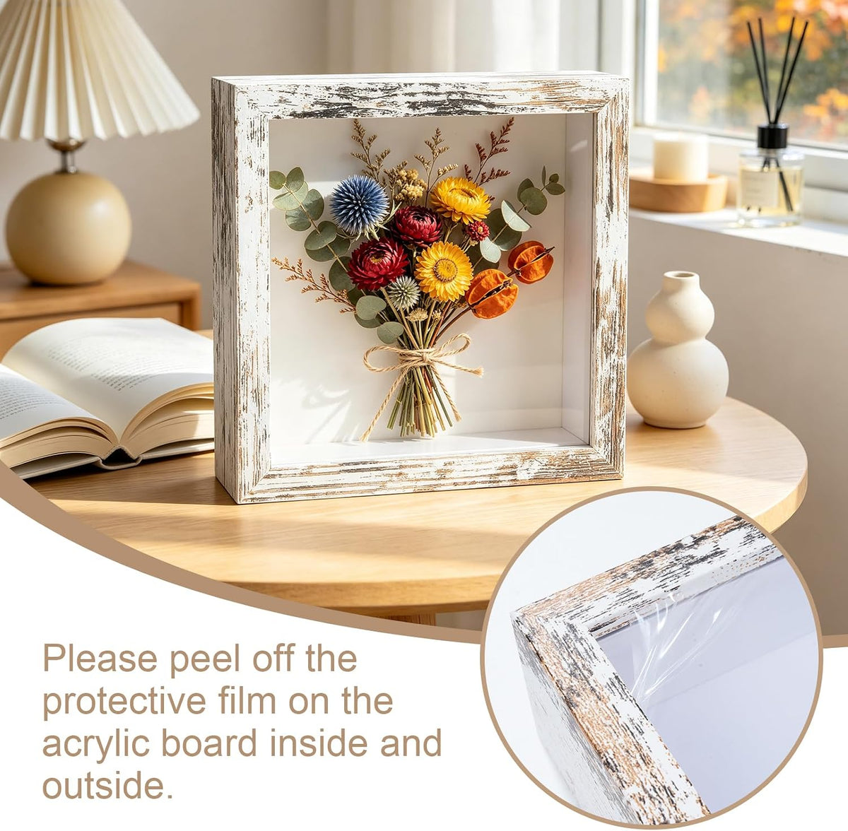 4 Pack 12x12 Shadow Box Frame Display Cases 3D Wood Deep Shadow Boxes | Shadow Display Frames with Stand, for Dried