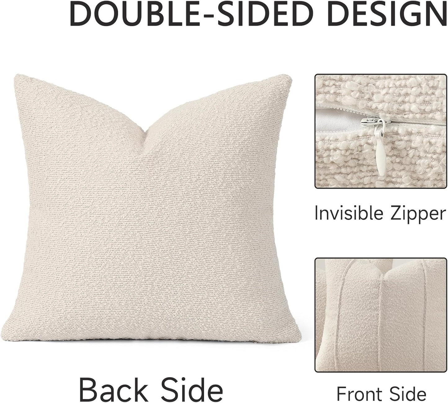 Textured Boucle Throw Pillow Covers / Beige / 18 x 18 / Set of 2