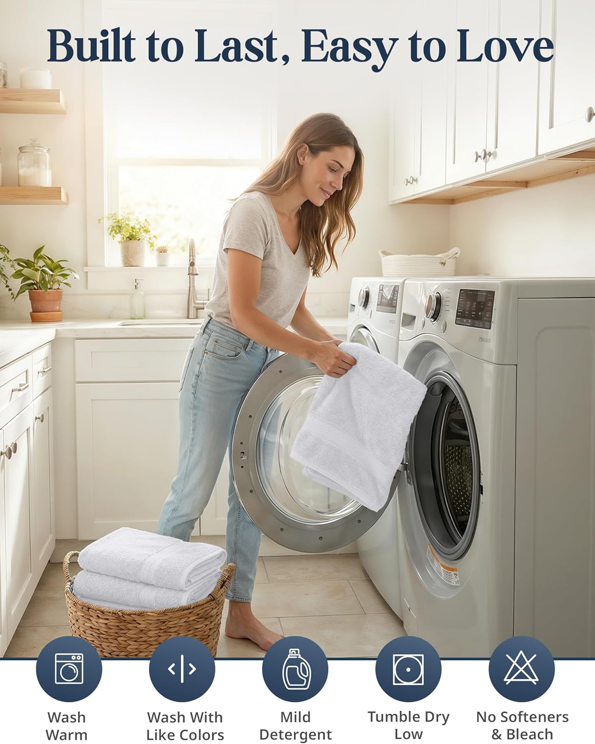 LANE LINEN Bath Towel Set 100% Cotton 16 Piece Soft Absorbent - White | Shower Towels - Generously Sized, Oversized &