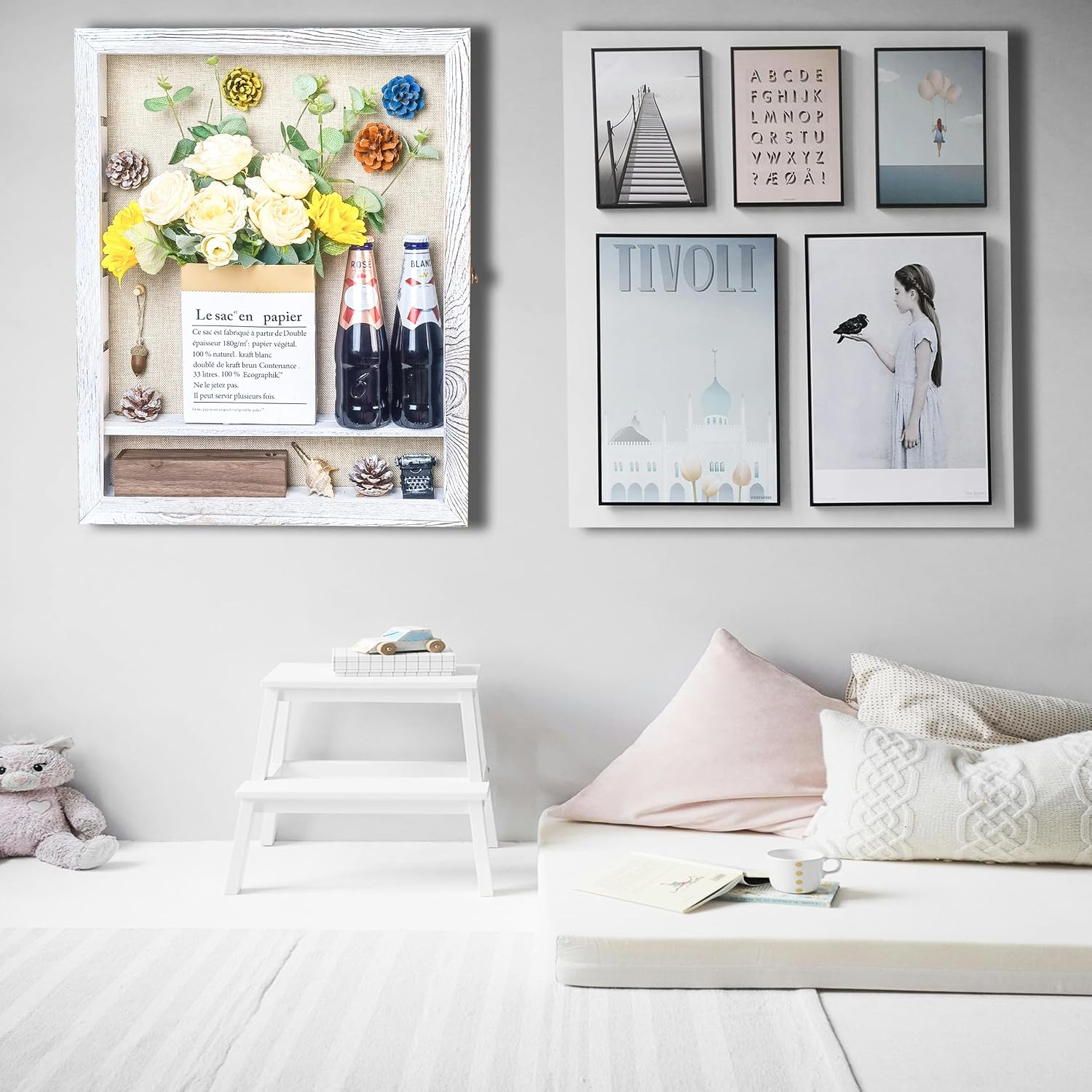 White Shadow Box Frame 16x20 Shadow Box with Shelves 2.6" Interior Depth Memorial Shadow Box Display Case with Linen