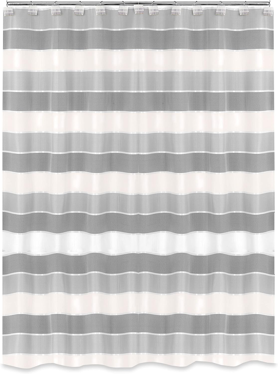 Zahari Home 13pc Modern Line Shower Curtain Set - Gray Luxury Contemporary Shower Curtains with Unique Design & 12 Hooks