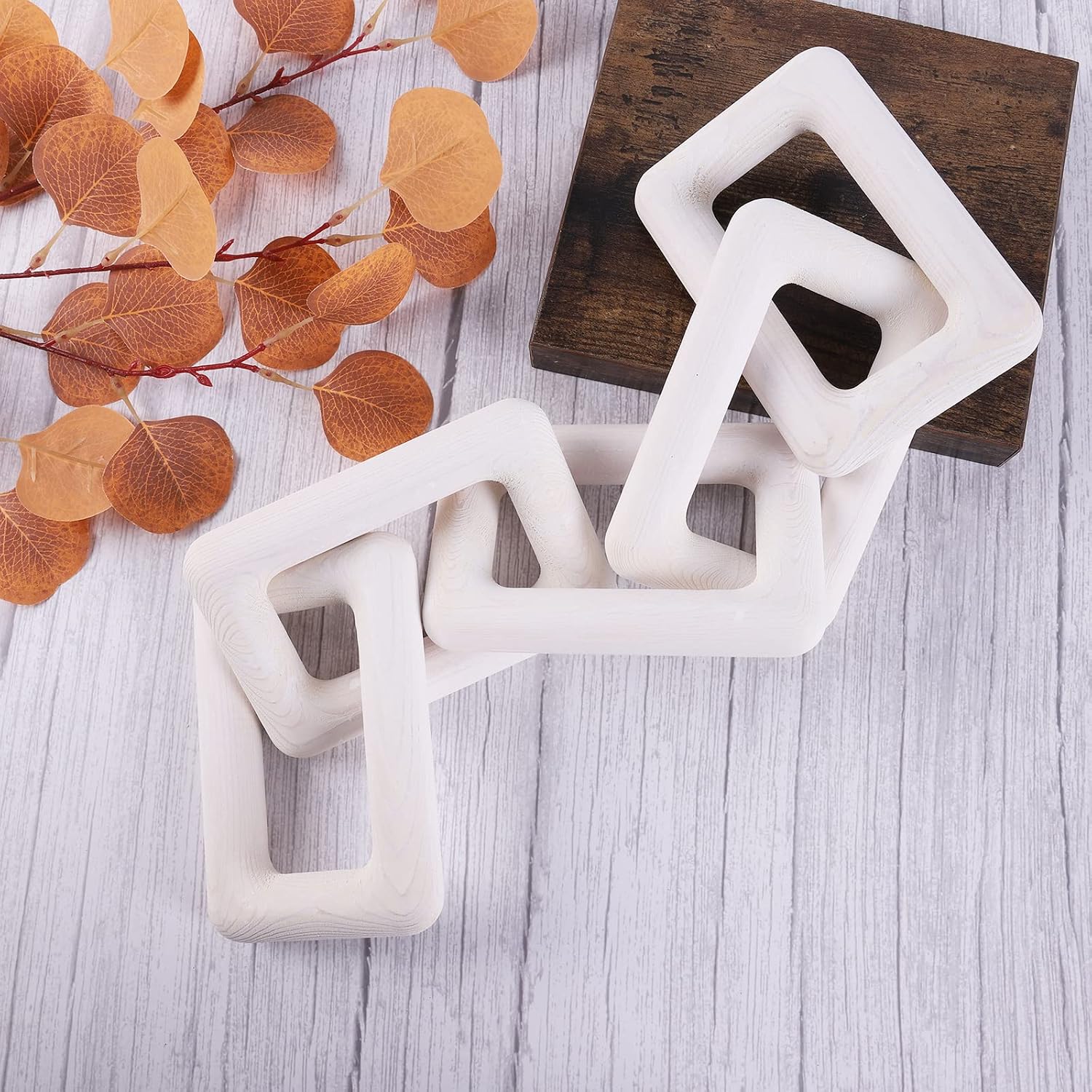 Wood Chain Link Decor 2 Link Decorative Chain Knot Hand Carved Pine Wood Chain Decor Modern / E