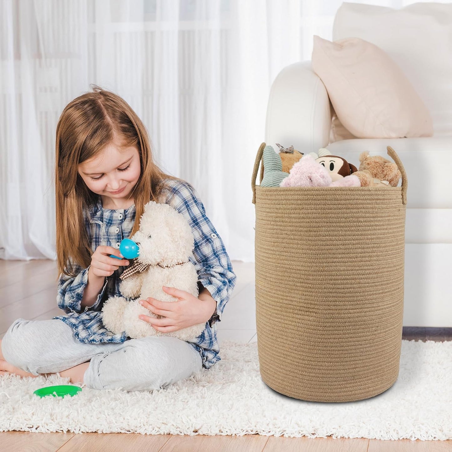 Cotton Rope Laundry Basket Hamper for Clothes Woven Storage Basket / Large / Jute