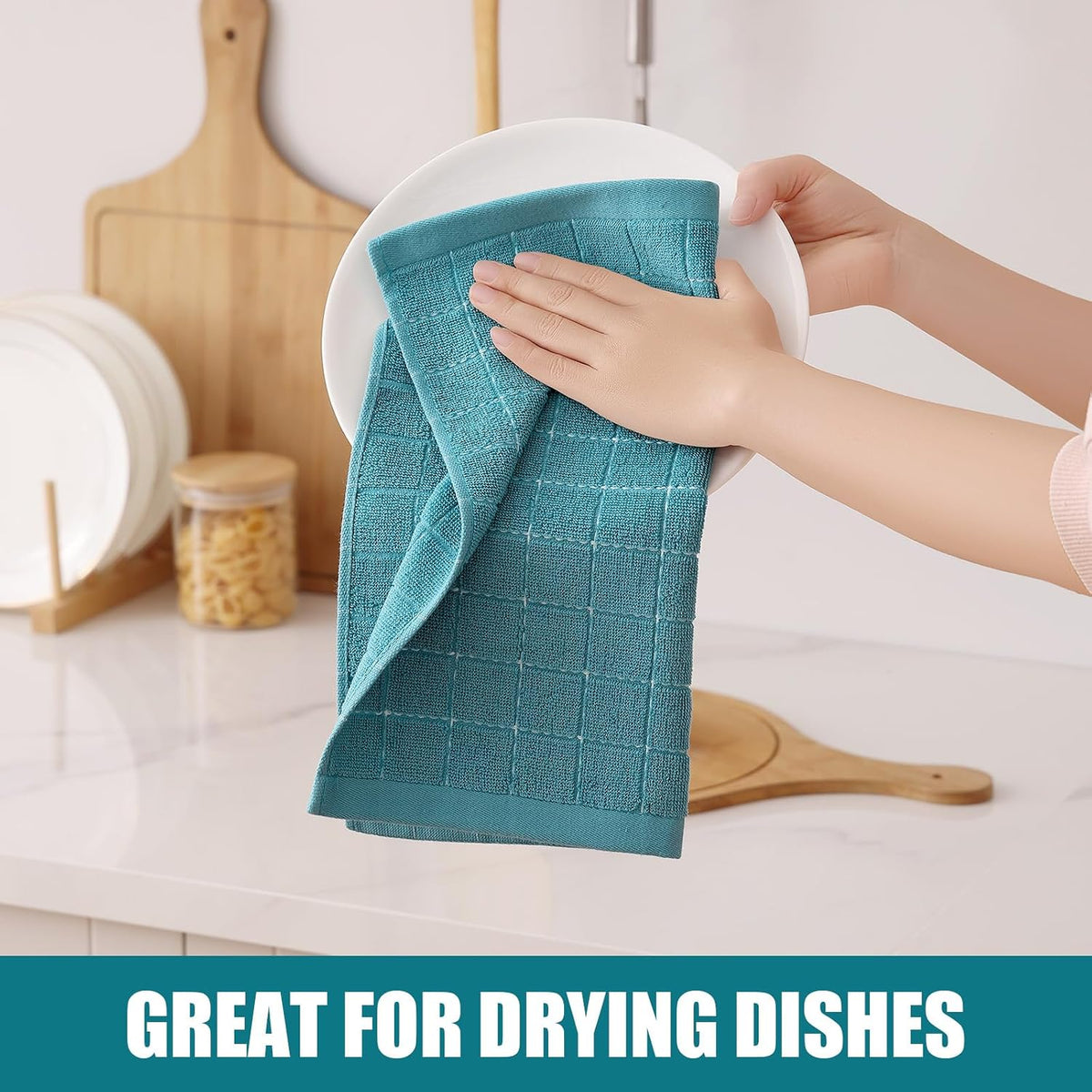 Homaxy 100% Cotton Terry Kitchen Dish Cloths, 12 Pack, Lake Blue | Ultra Soft and Absorbent Dish Towels for Kitchen