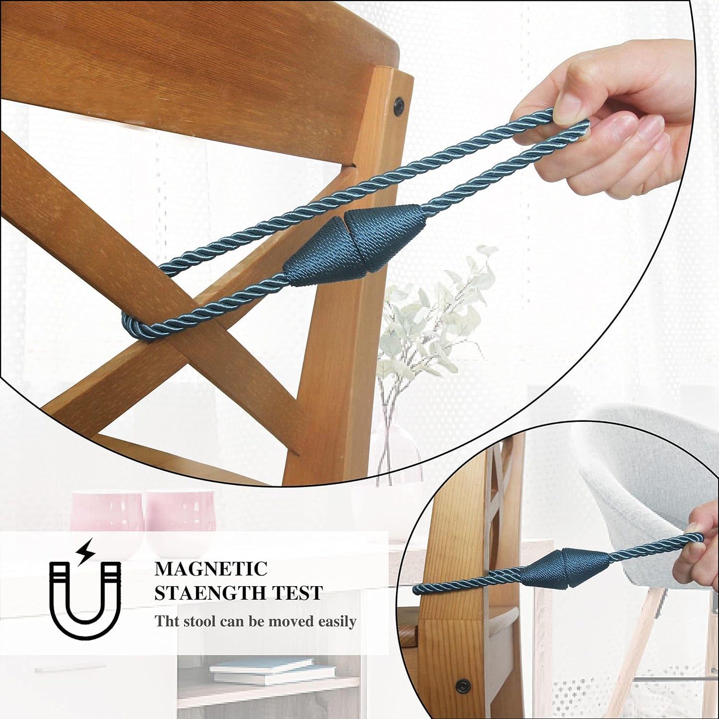 Magnetic Curtain Tiebacks Rope Decorative Holdbacks for Drapes Nieffeiy | 6 Pack Blue Modern Handmade Curtain Tie Backs