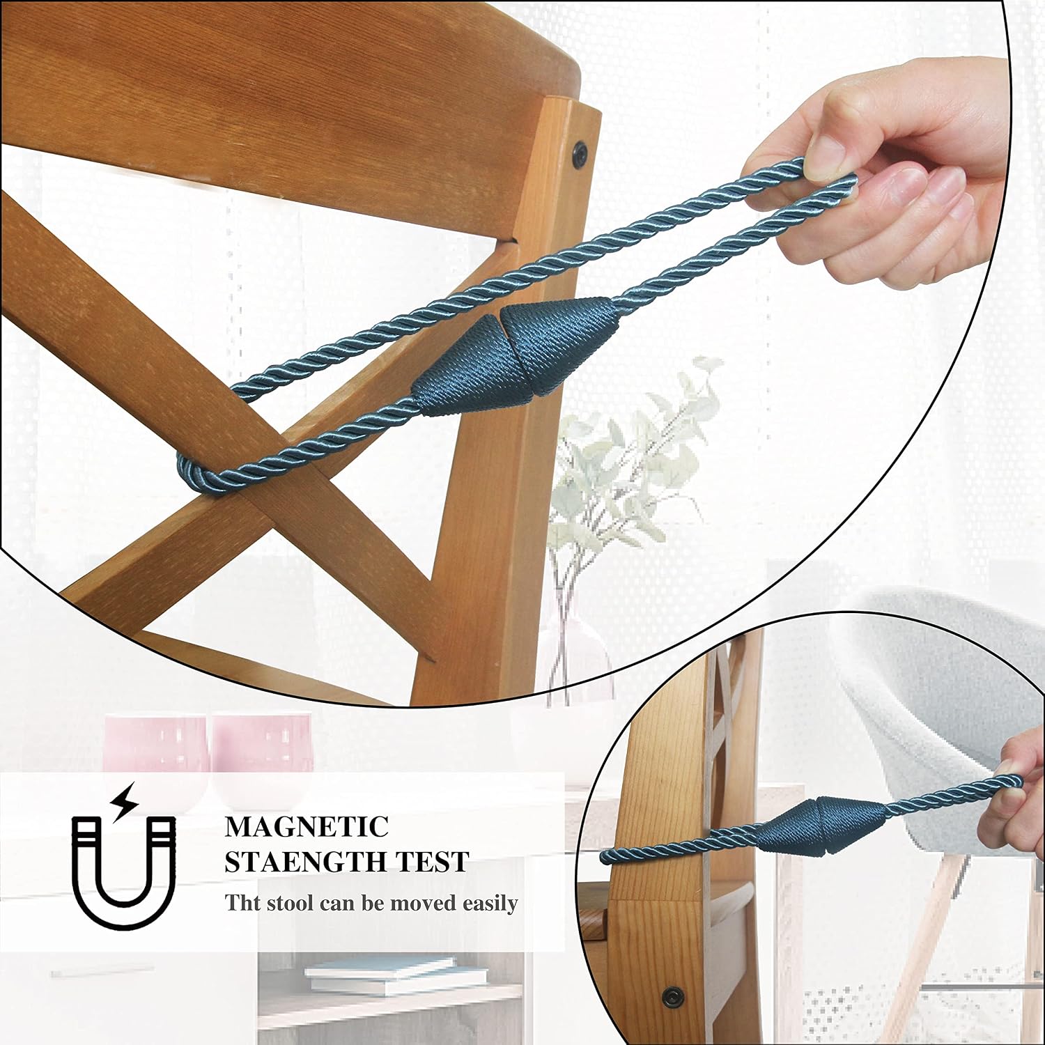 Magnetic Curtain Tiebacks Rope Decorative Holdbacks for Drapes Nieffeiy | 6 Pack Blue Modern Handmade Curtain Tie Backs