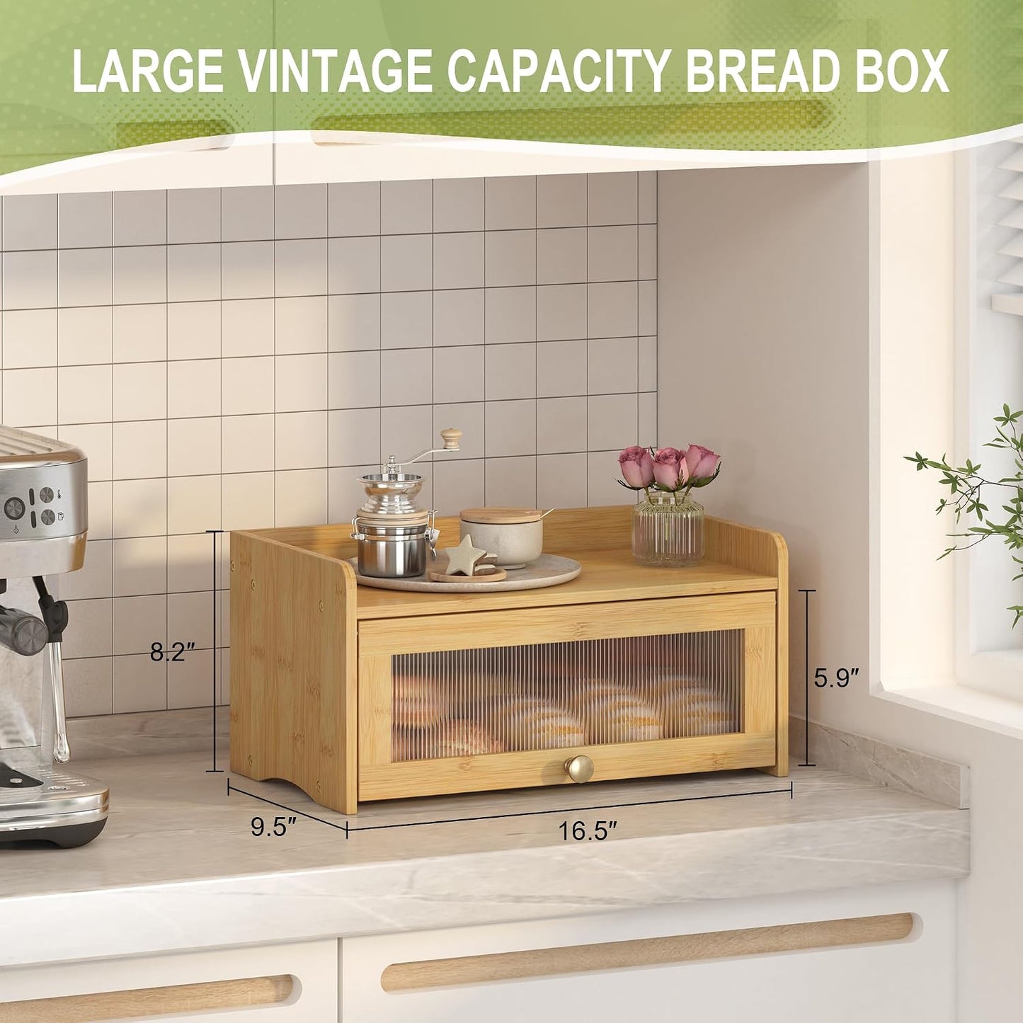 JANSNIMEN Vintage Bread Box for Kitchen Countertop, Bread Container Storage, Wooden Farmhouse Bread Box with Window