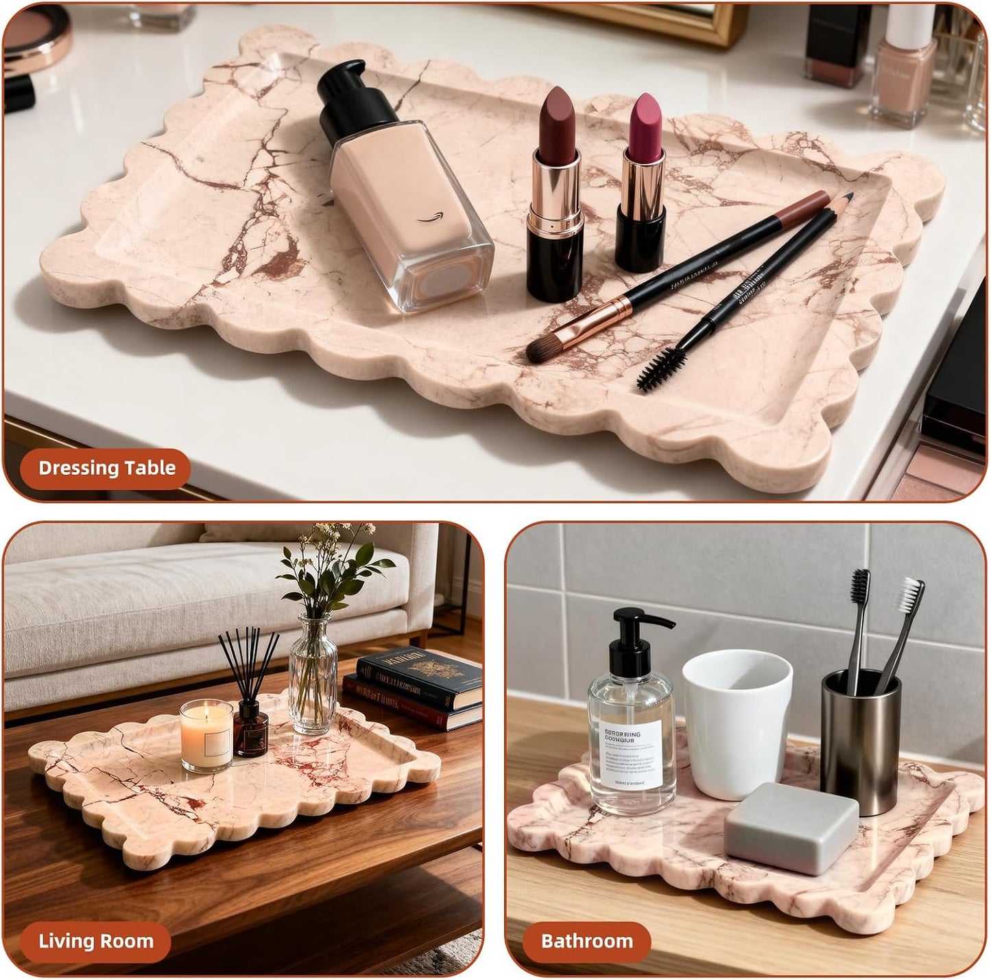 Natural Marble Vanity Tray / Scalloped Pink