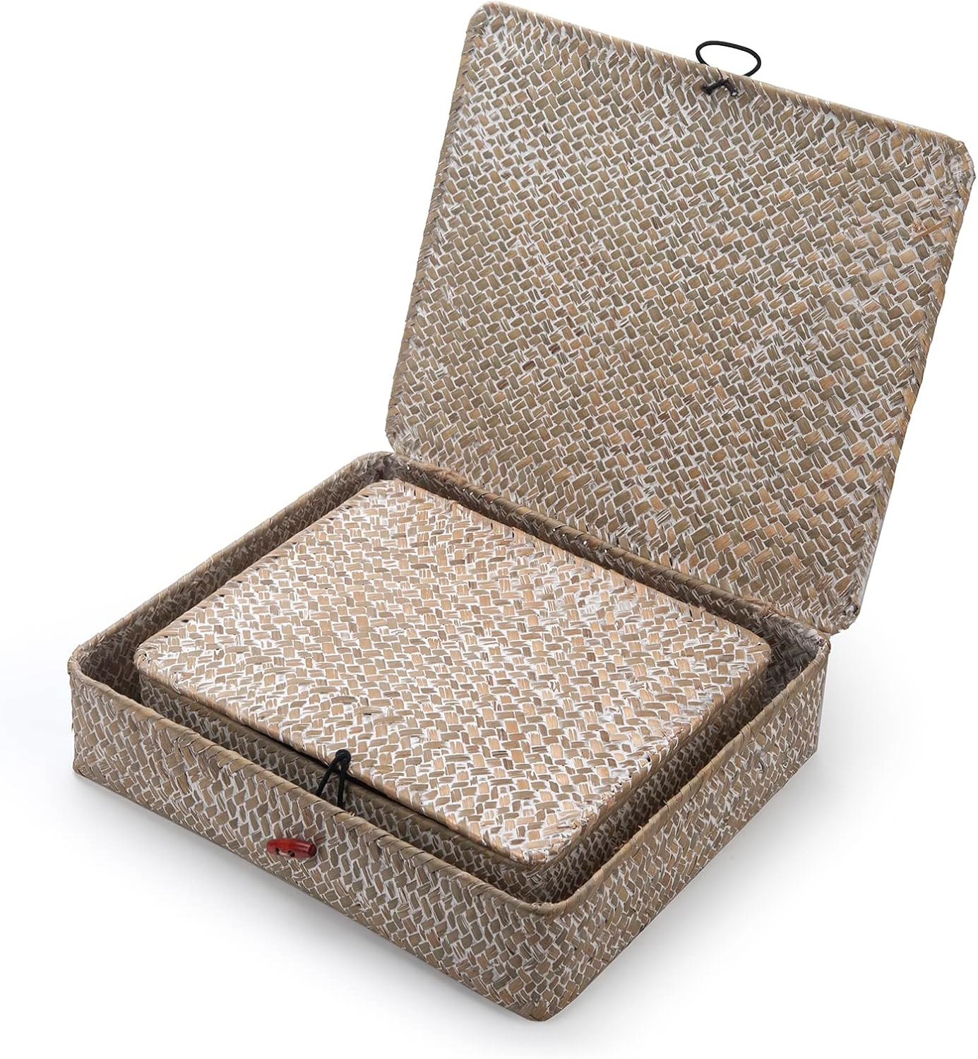 Wicker Basket / Flat Seagrass Storage Bins / Whitewash / Set of 2