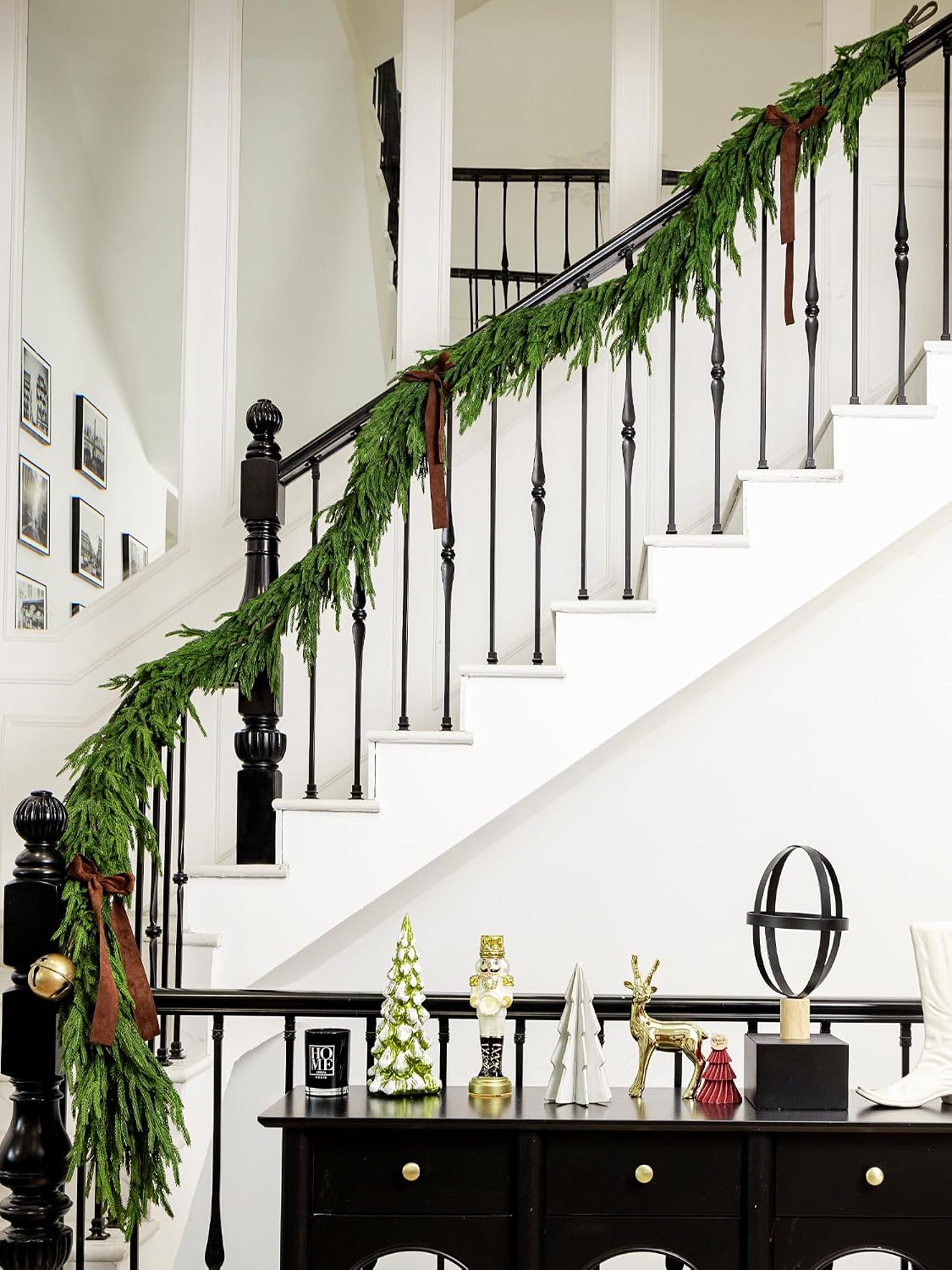 15FT Christmas Garland Real Touch Norfolk Pine Garland Winter Pine Garland for Mantle Stairs Railing Table Fireplace