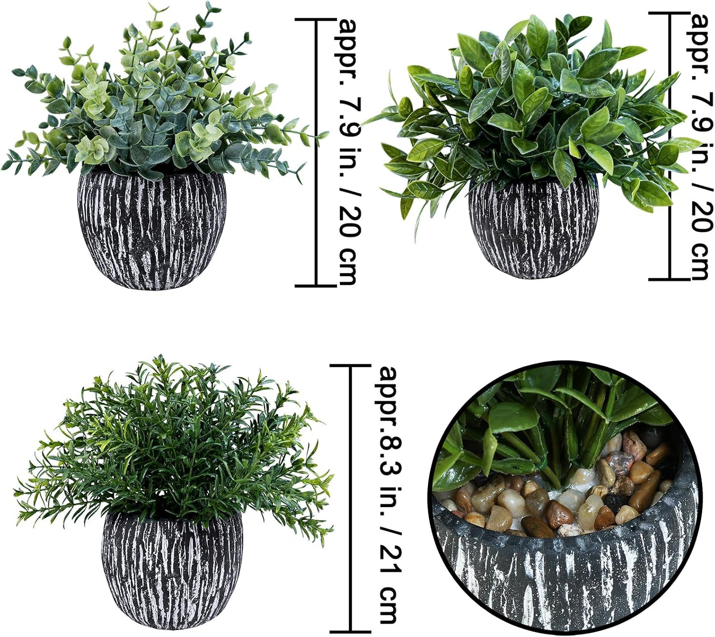 Artificial Potted Plants Faux Eucalyptus Rosemary Boxwood Greenery in & White / Black / Set of 3