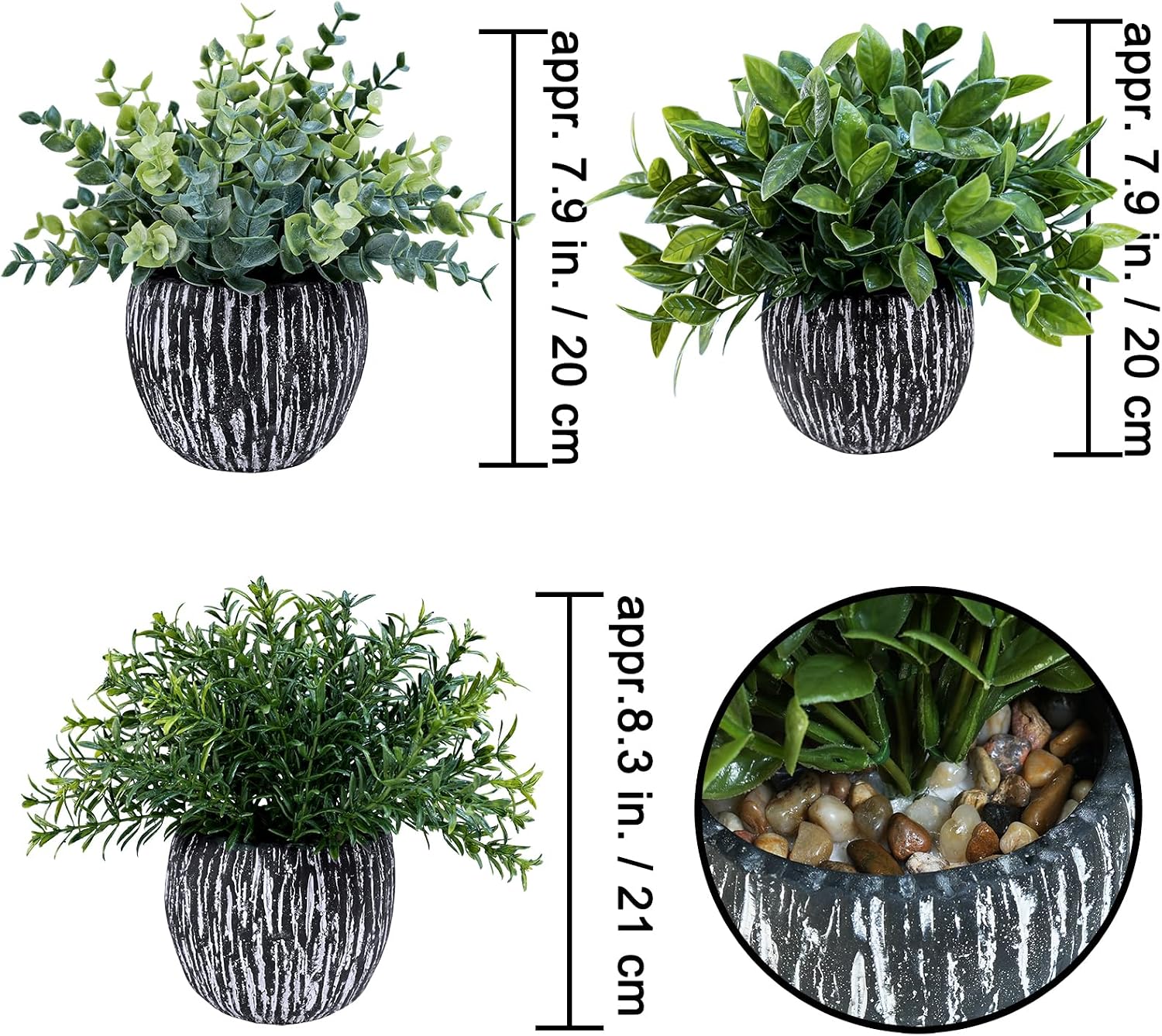 Artificial Potted Plants Faux Eucalyptus Rosemary Boxwood Greenery in & White / Black / Set of 3