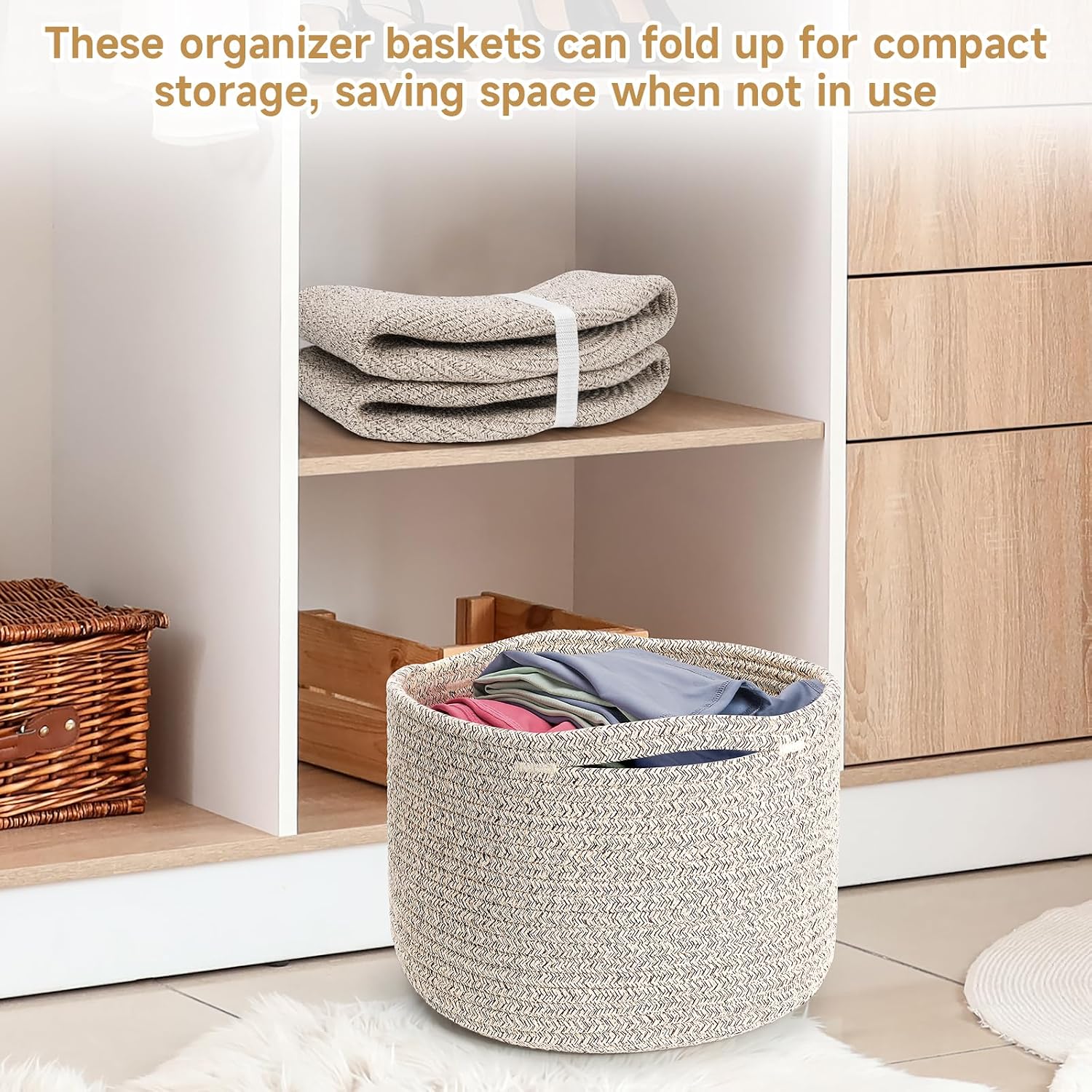 Round Woven Basket / Brown / Set of 3