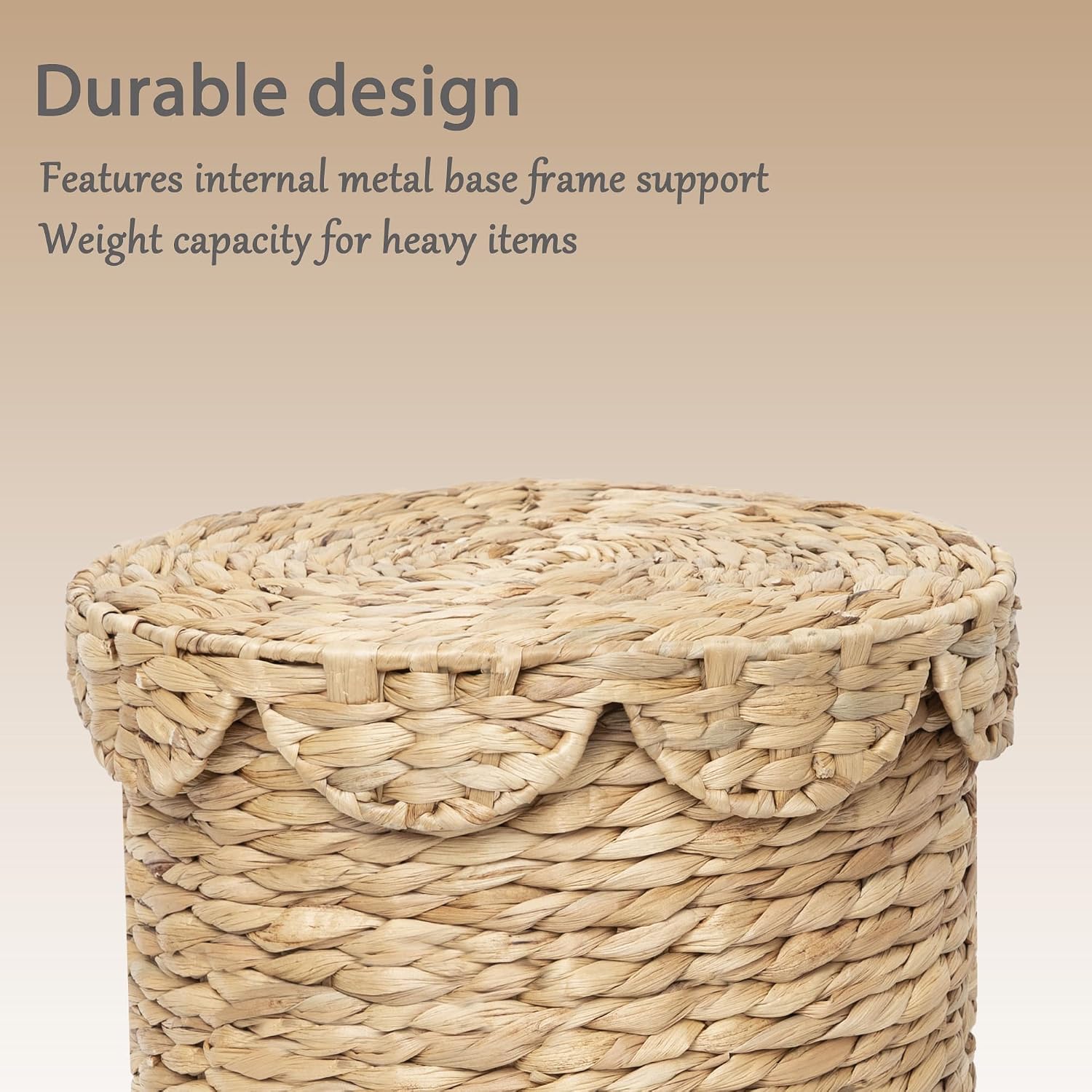 Water Hyacinth Woven scalloped basket / Small / Natural