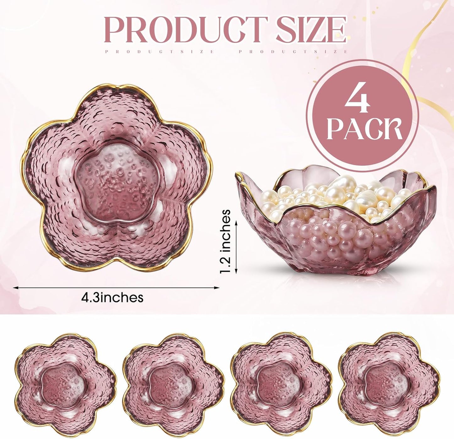 Jewelry Dish Small Flower Ring Holder Trinket Tray for Earrings Key / Purple / Glass / Set of 4
